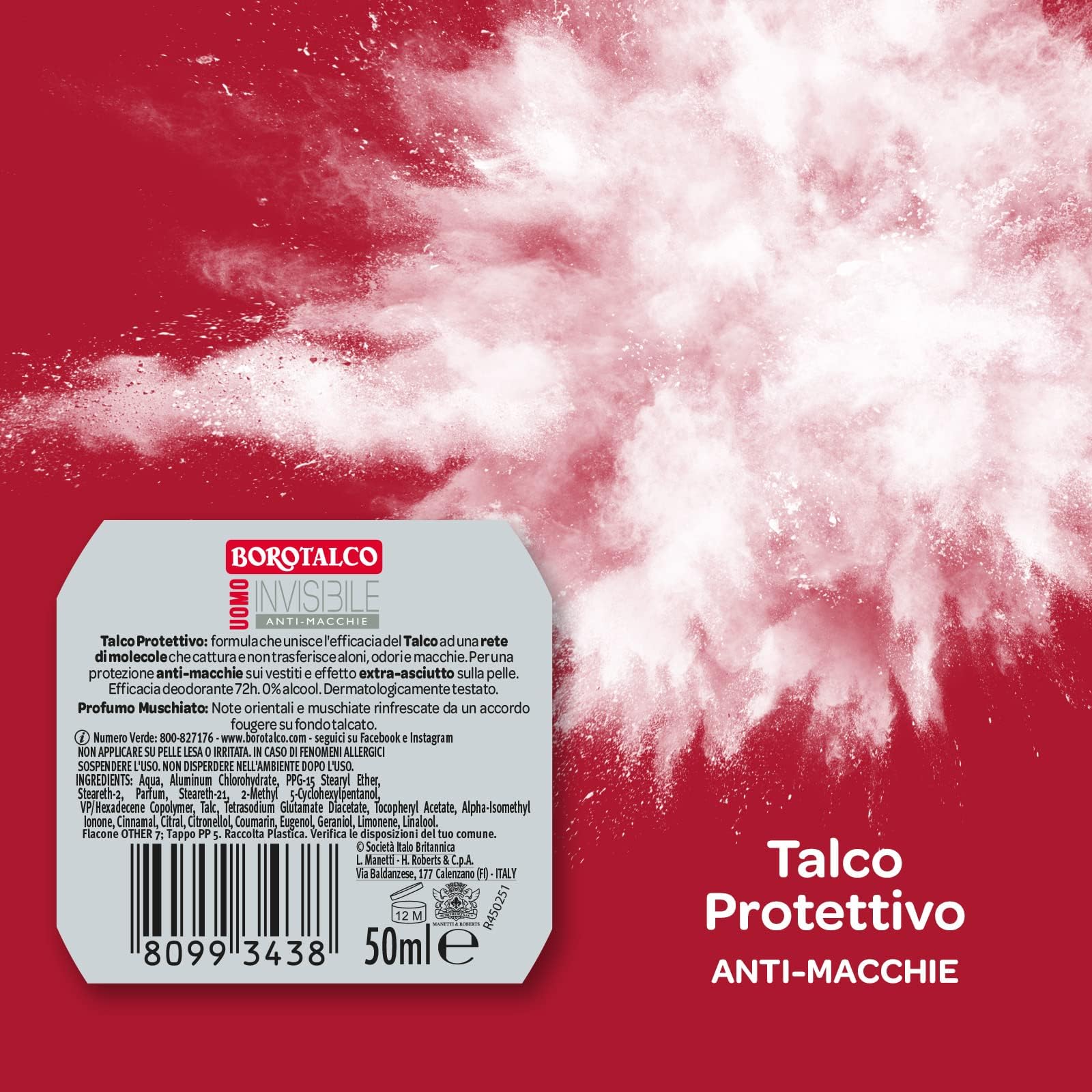Borotalco, Deodorante Uomo Roll-On Invisibile, con Talco Protettivo, Anti-Macchie, Senza Alcool, Profumo Muschiato, 72h efficacia - 4 Pezzi da 50 ml - Esclusiva Amazon