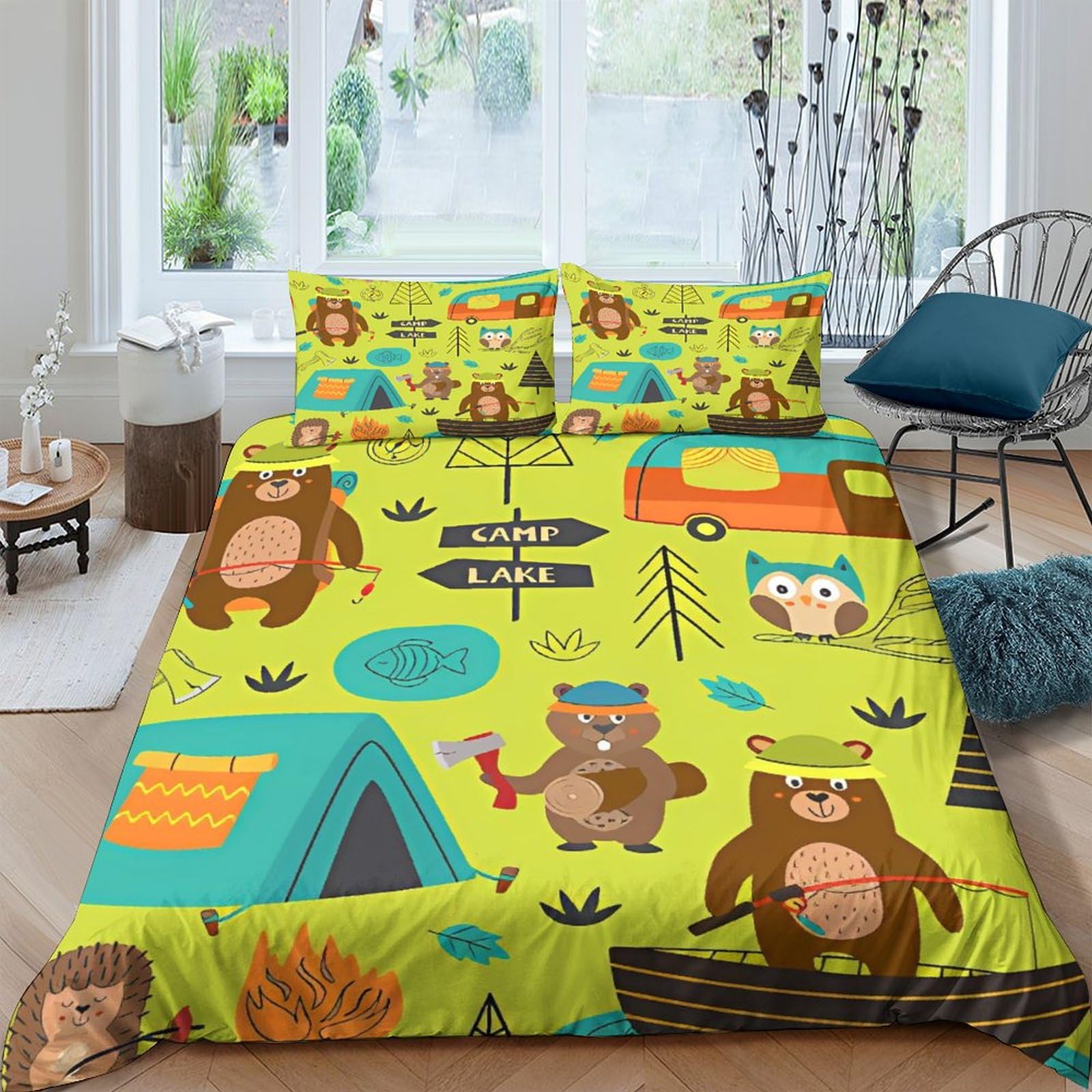 Juego de ropa de cama con funda nórdica de oso marrón de 200x200 cm en microfibra transpirable