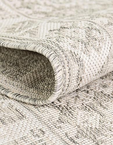 Miniatura 5 de Unique Loom Outdoor Aztec Collection Alfombra de área, Chalca (7 pies 10 pulgadas, cuadrada, gris claromarfil)