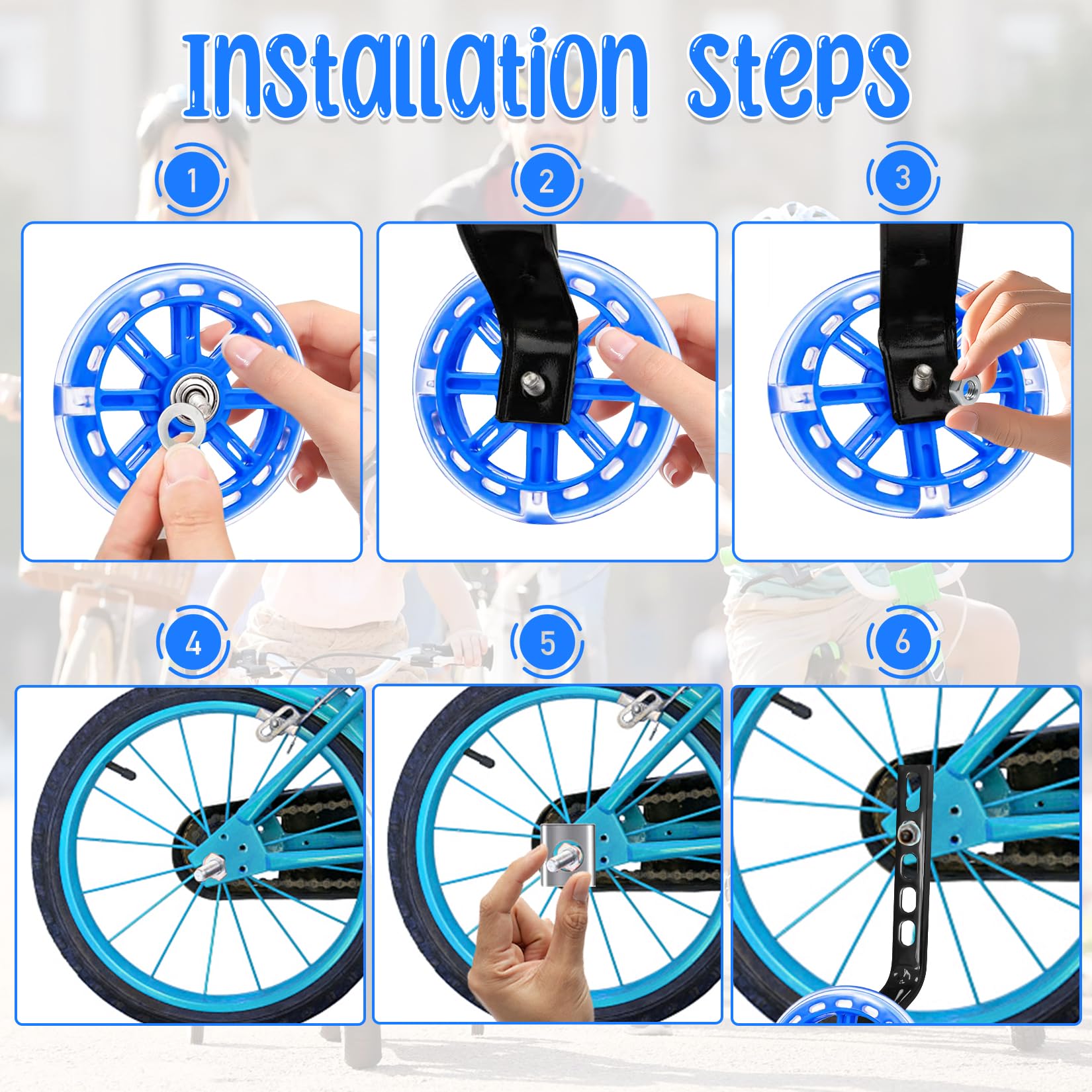 Herbst Ruedas de apoyo, Ruedas para bicicleta infantil, Ruedas de bicicleta intermitentes para niños, Ruedas de apoyo ajustables y seguras, Ruedas universales auxiliares para 12 14 16 18 20 pulgadas — view 6