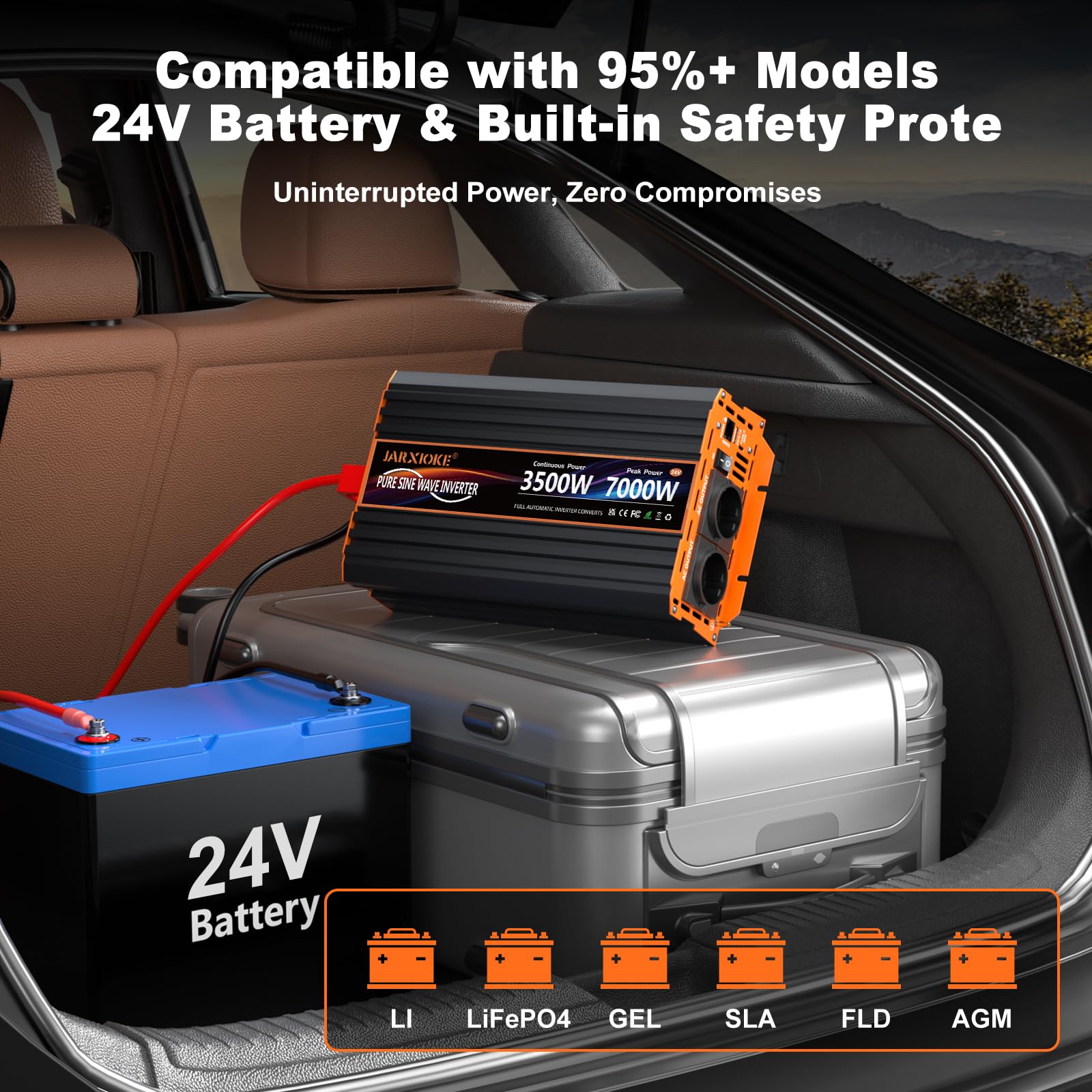 Przetwornica napięcia, 3500 W, 24 V na 230 V, czysta sinusoidalna przetwornica napięcia, konwerter z pilotem LCD, 2 gniazda EU, 30 W USB-C, 5 V/3,1 A USB, 6000 W Peak do przyczep kempingowych