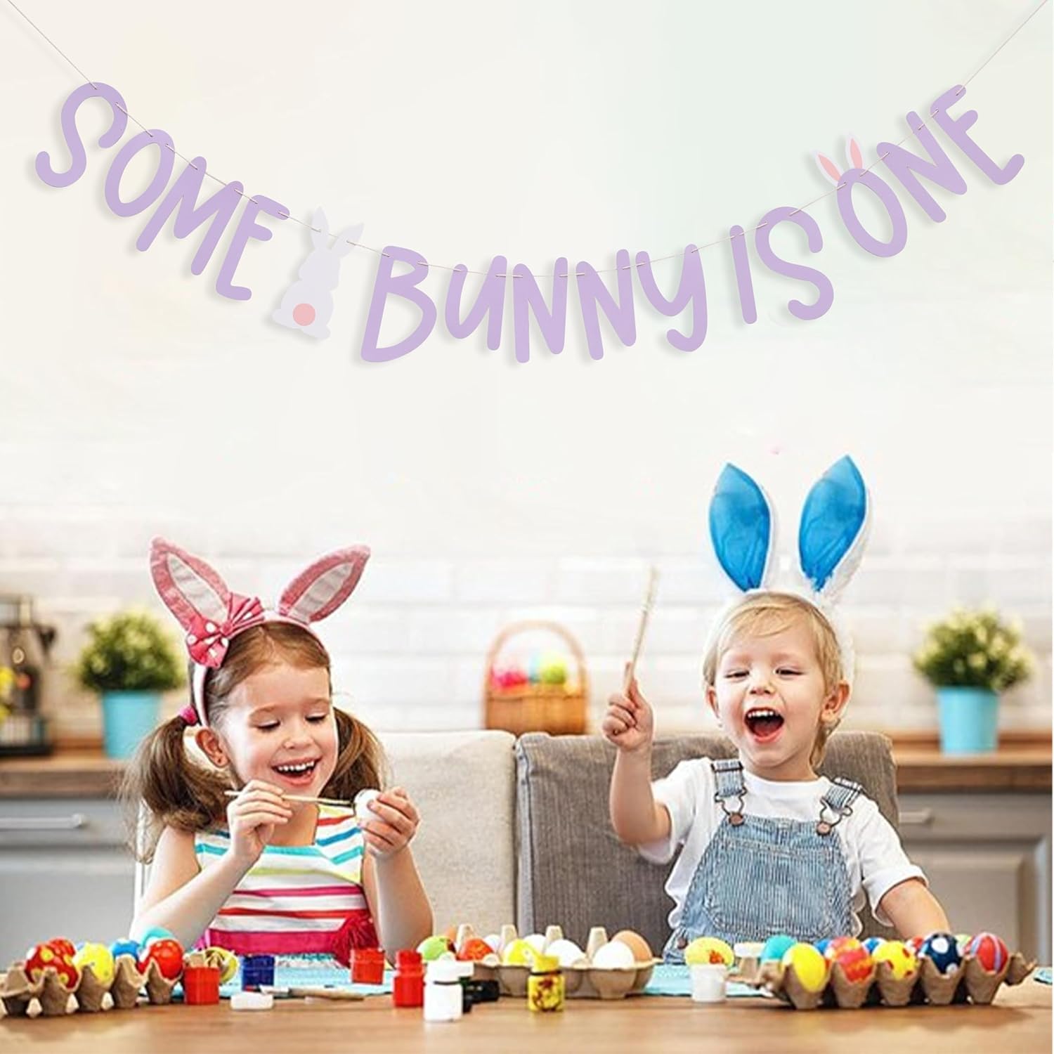 Some Bunny Is One Banner - Easter 1st Birthday Banner for Girls, Spring First Birthday Decorations, Bunny First Bday Decor