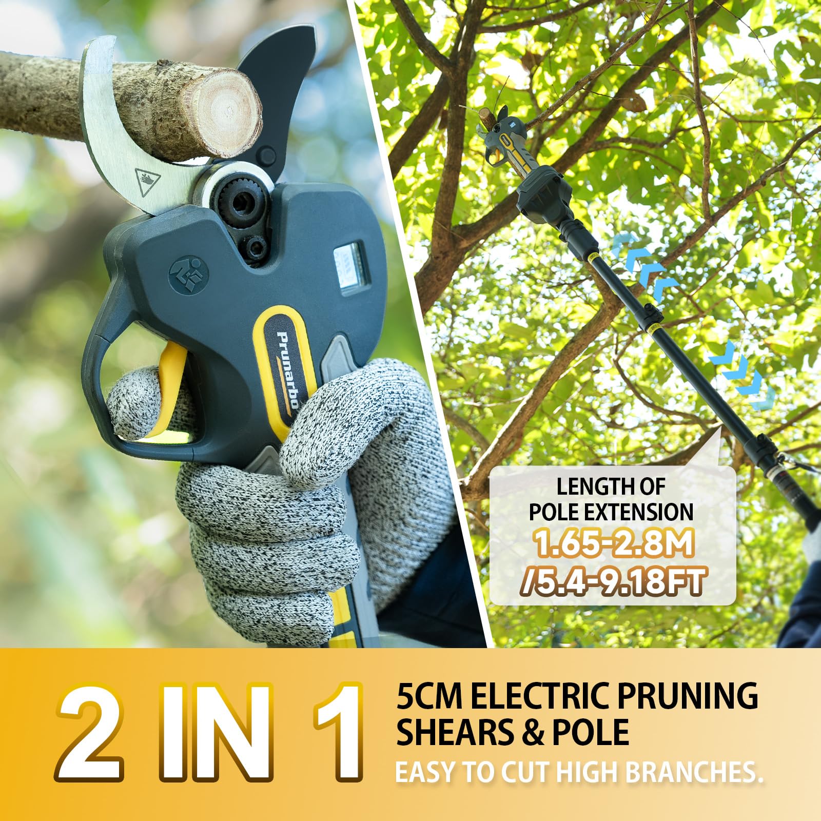 Sécateur sur Perche 50 mm pour Vergers et Arbres Fruitiers | Travail Sans Échelle, Taille des Cimes, Longue Portée, Vergers, Branches Épaisses, Compatible avec Makita 18V Batterie