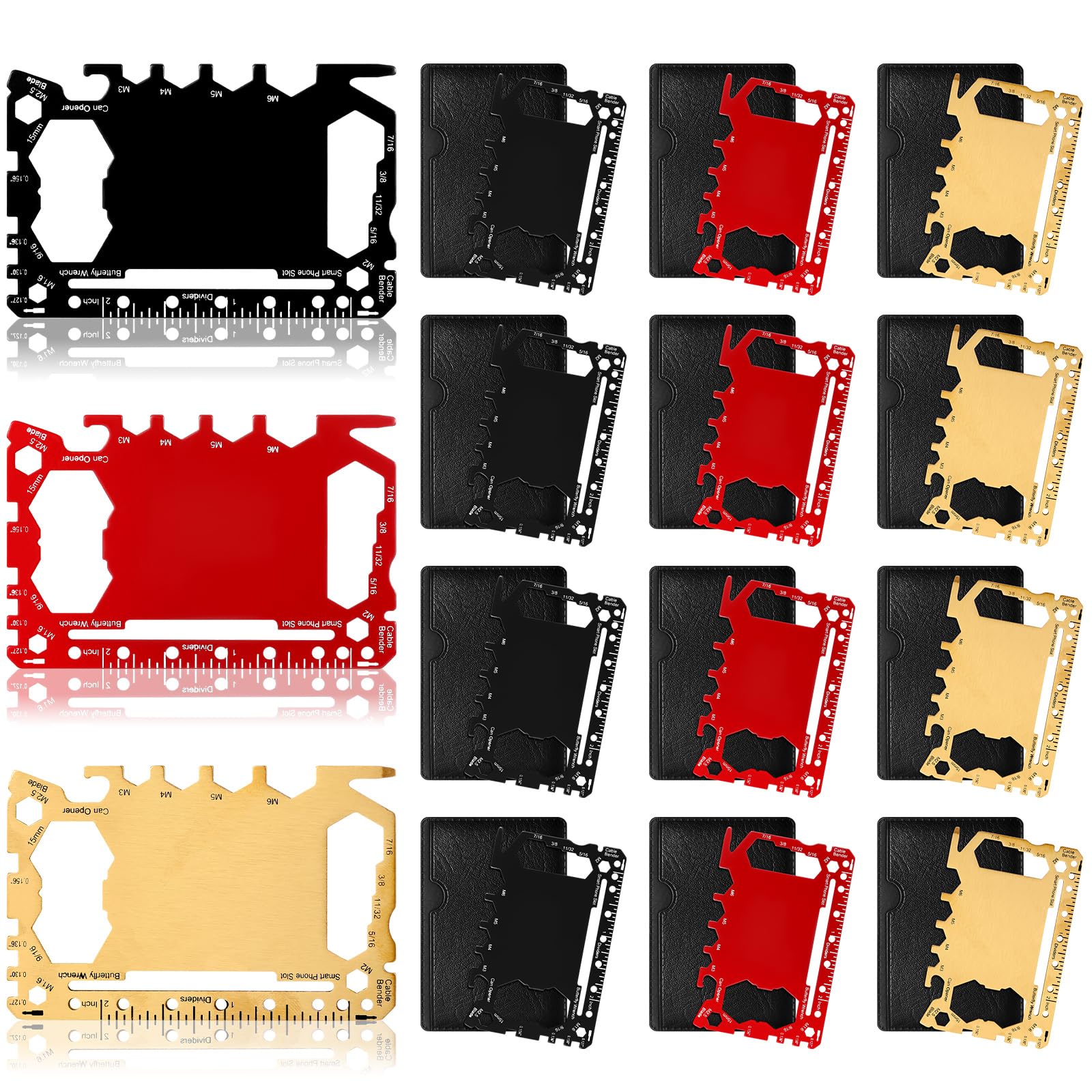 Cholemy 12 Pcs Credit Card Wallet Multitool 46 in 1 Metal Stainless Steel Survival Pocket Tool Multipurpose Bottle Opener Bulk for Men Christmas