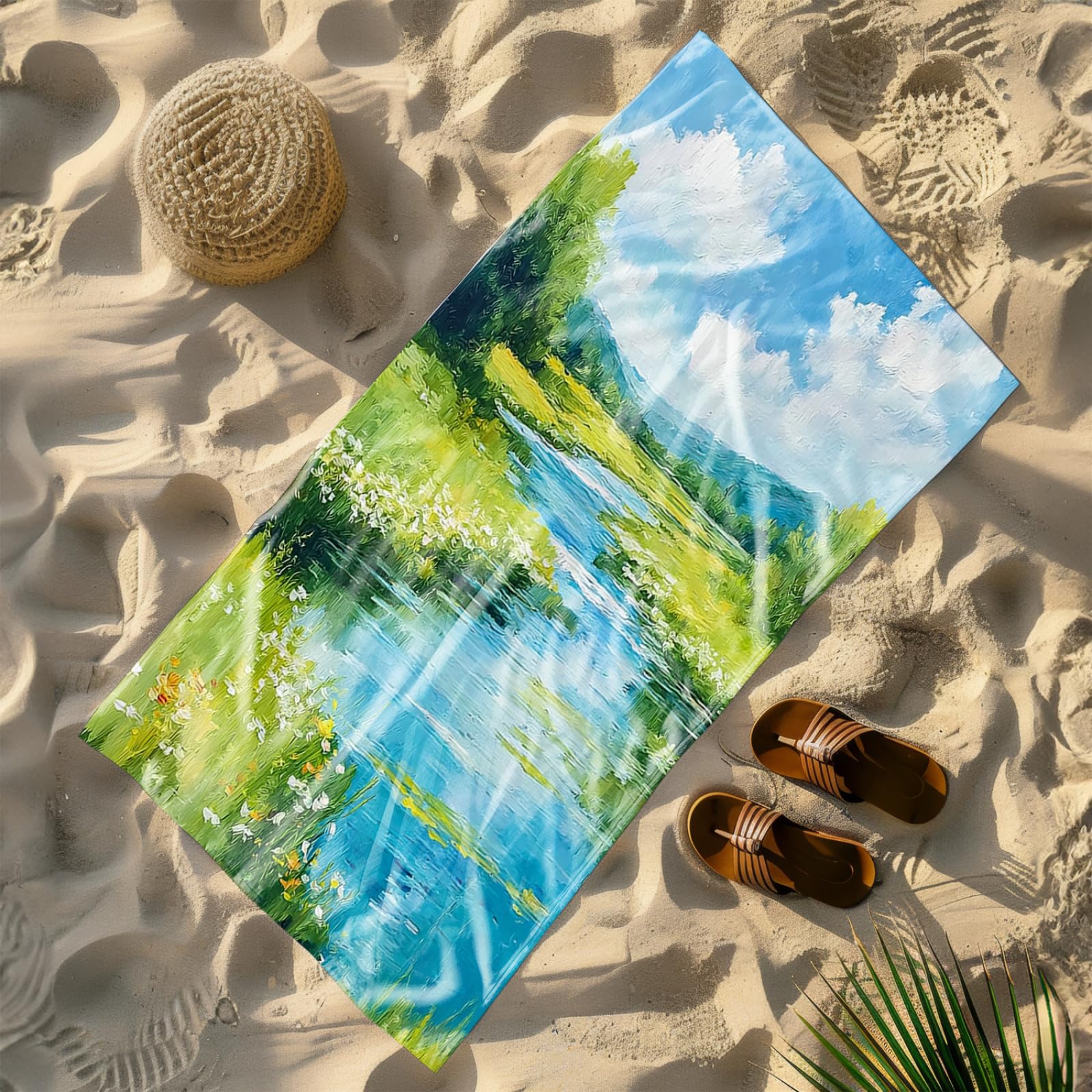 Genérico Toalla Playa Grande Cielo del Río Verde Azul Microfibra Secado Rápido Oversize Toalla Sin Arena Súper Ligera Piscina Camping Picnic Yoga Gimnasio Y Deportes Viaje