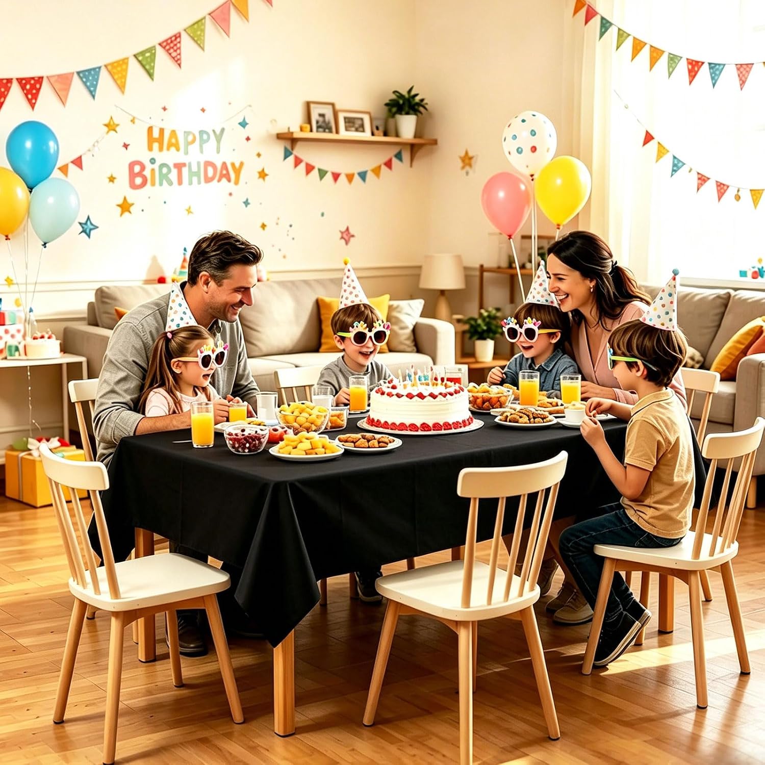 2Pcs Black Plastic Table Cloth, 54 x 108 Inch Rectangle Disposable Tablecloth for Birthday, Wedding, Picnic, Holiday Party