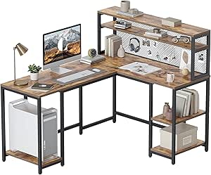 CubiCubi Computerbureau met opbergvakken, bureau van 100 cm, klein L-vormig hoekbureau met planken, omkeerbaar computerbureau met boekenplank, zwart
