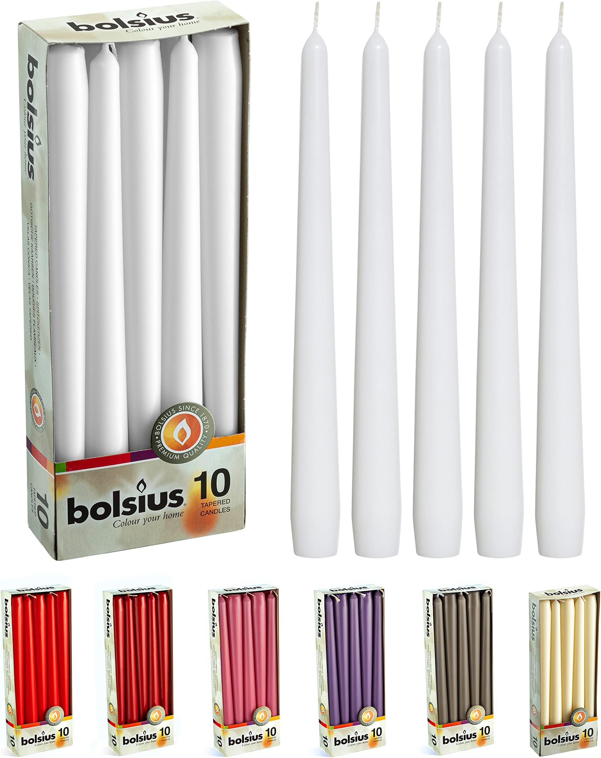 Unscented 10 Inch Dinner Candles, 10 Pack - 8 Hour European Quality Smokeless Dripless Taper Candles for Home Décor