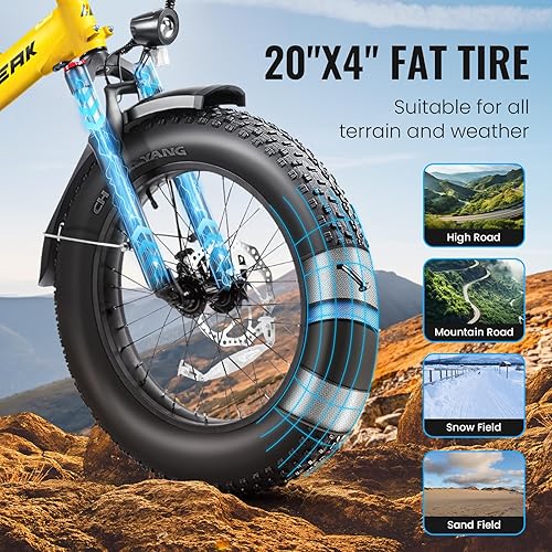 Miniatura 6 de Bicicleta eléctrica de 750 W para adultos, bicicleta eléctrica plegable de 48 V, 15 Ah, 20 x 4.0 pulgadas, con batería extraíble, bicicletas