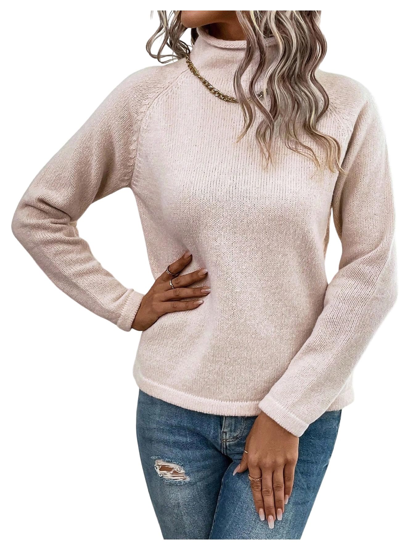 SOLY HUX Womens Long Sleeve Mock Neck Sweater Knit Pullover Jumper Tops Casual Fall Winter Clothes