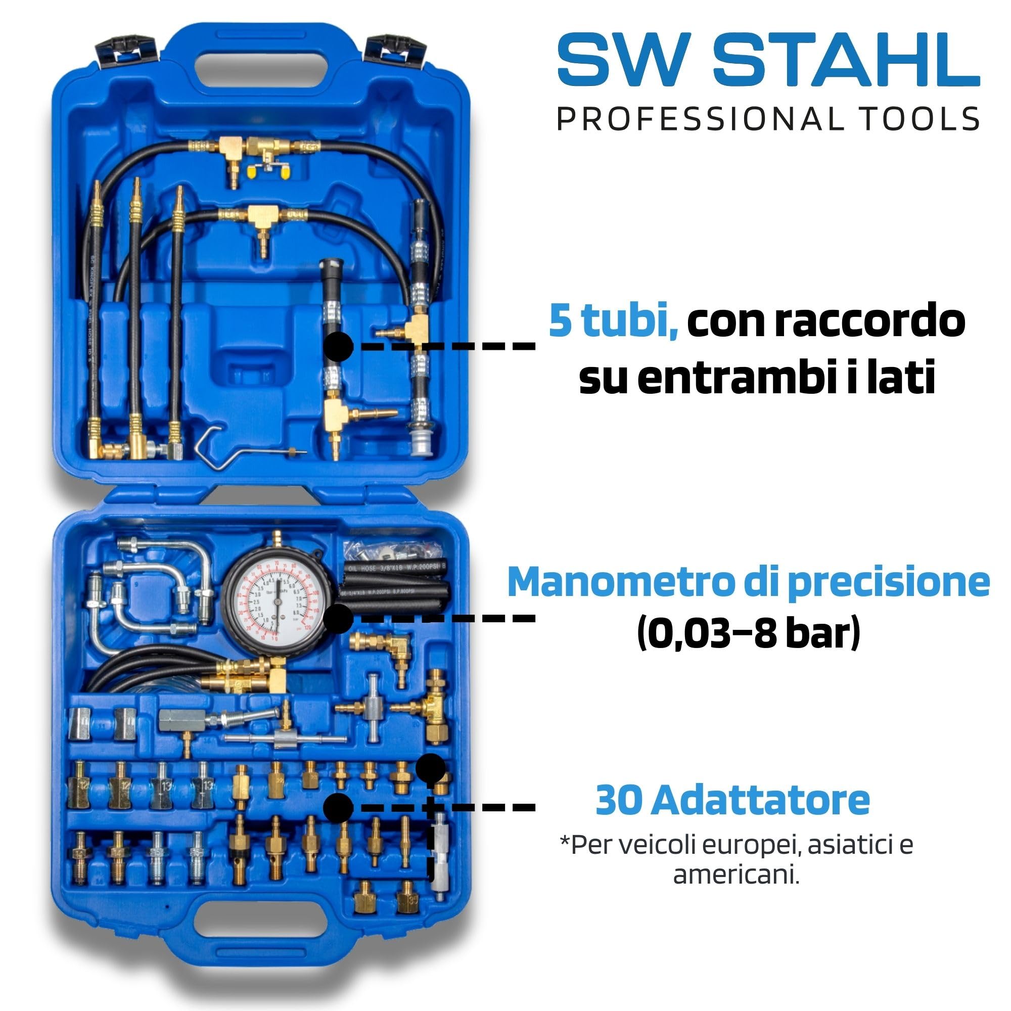 SW-Stahl 26073L Set Misurazione Pressione Carburante, Tester Motore
