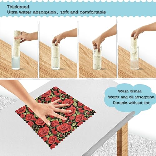 Miniatura 3 de linqin Floral Red Roses 6 Pack Quick Dry Microfiber Cleaning Towels Kitchen Decorative Cotton Microfiber Drying Towels for Car Detailing Reusable
