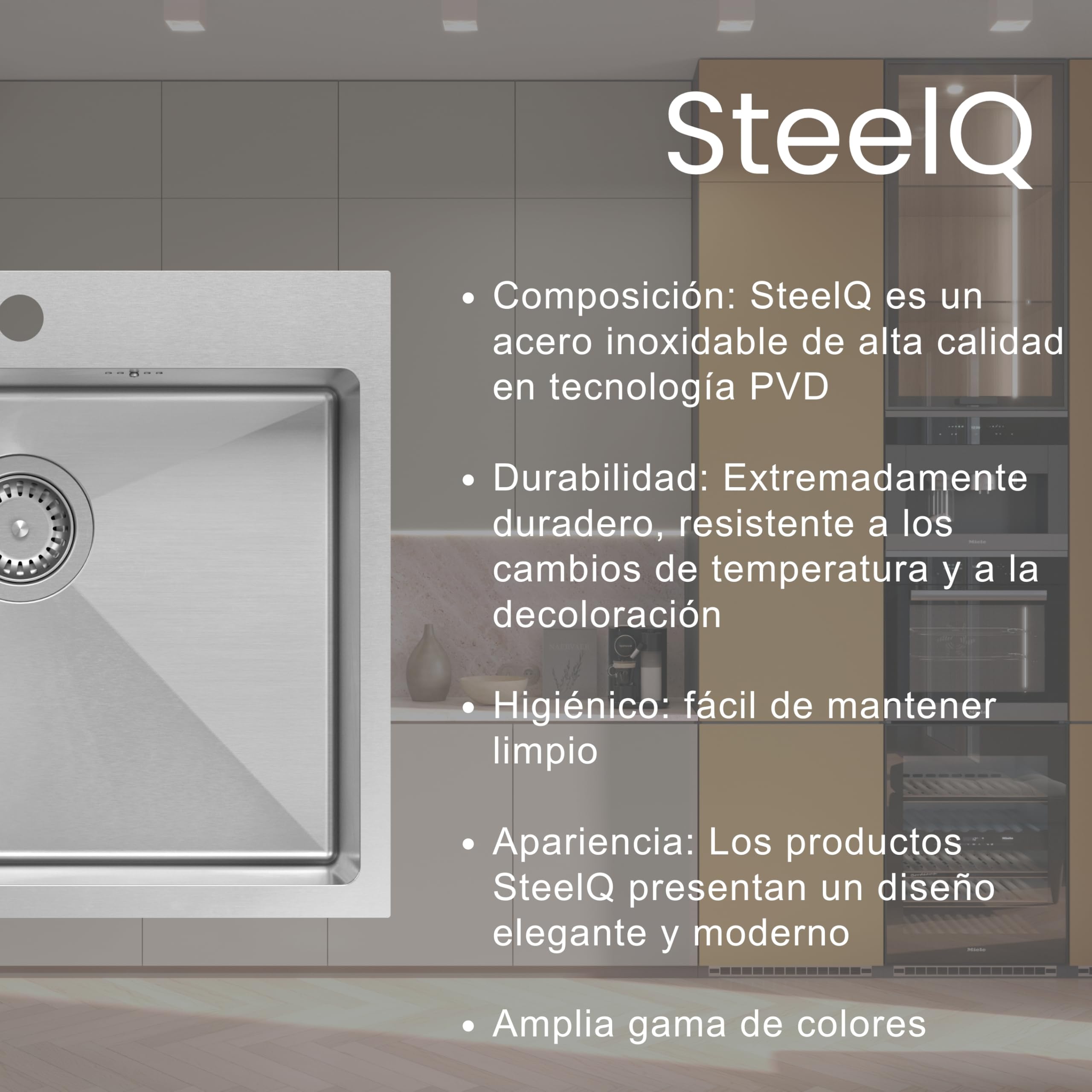 QUADRON Fregadero Beige | tamaño 78 x 48 cm | fregadero de acero inoxidable KENNETH 111 Fregadero de cocina de un seno | granito y acero inoxidable | con sifón y tapón de rosca | con escurridor
