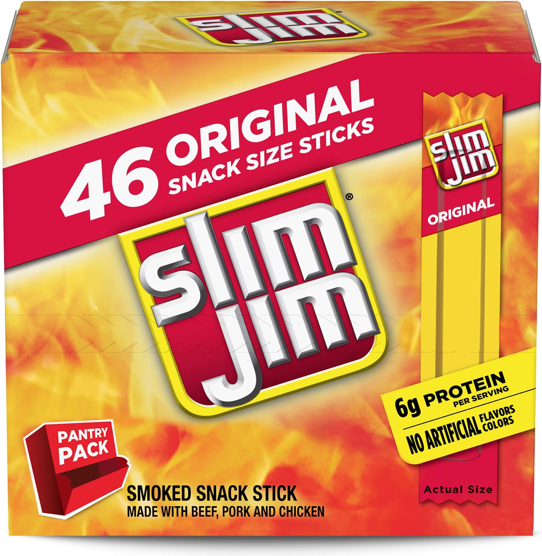 Slim Jim Smoked Jerky Meat Snack Sticks, Original Flavor, 0.28 oz., 46-ct