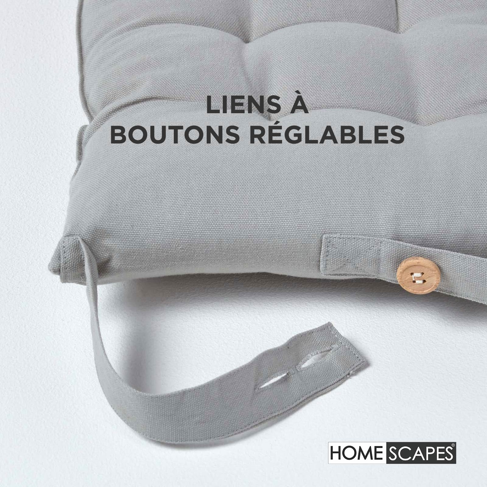 HOMESCAPES Galette de Chaise 40x40 cm, Lot de 6, Coussin de Chaise en Coton, Coloris Gris