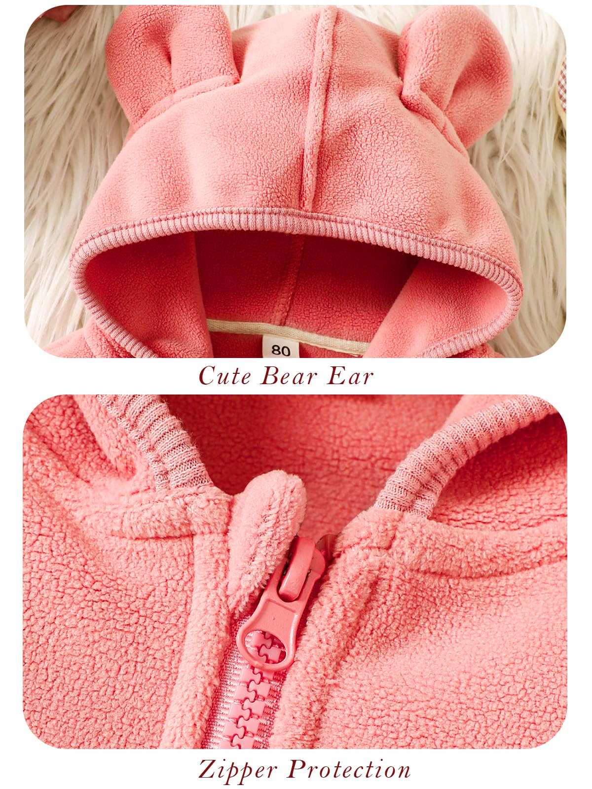 Bebe Fille Veste Polaire Dessin Animé à Capuche Manteau avec Oreilles Chaud Vêtements Zip Up d'extérieur Manteau