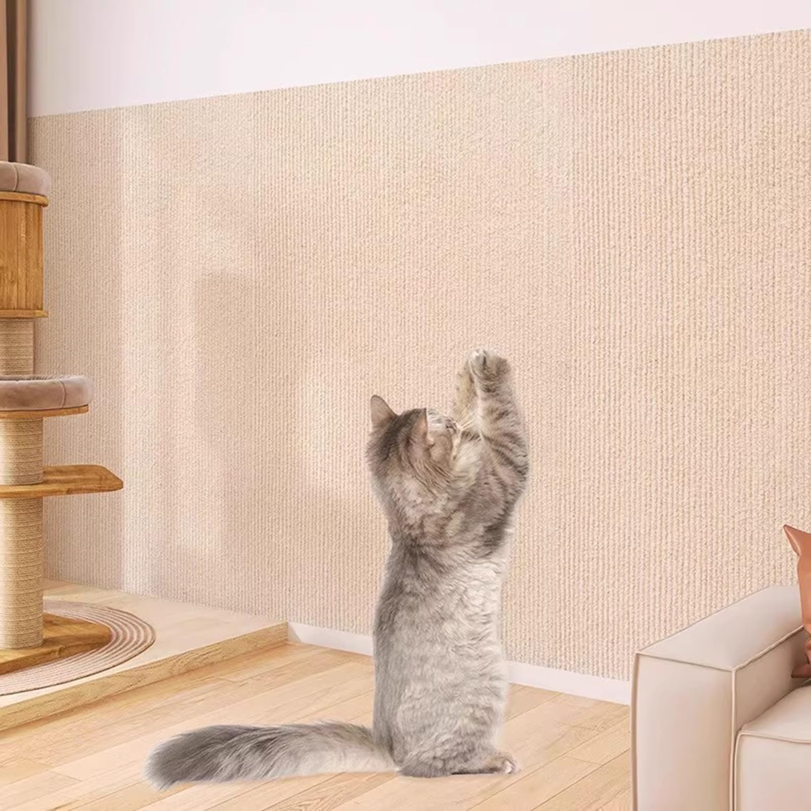 Alfombra Rascador para Gatos, Protector Sofa Gatos Arañazo, DIY Recortable Protectores de Muebles Antiarañazos, Multiusos Protector Pared, Rollo de Papel Tapiz Autoadhesivo(Khaki-60 x 200 CM)