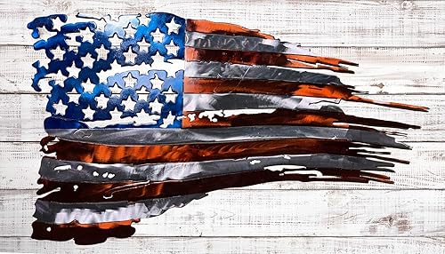 Miniatura 3 de Arte de pared de metal con bandera estadounidense andrajosa de 24 o 36 pulgadas | Acero laminado en frío de calibre 14 | Fabricado en los Estados