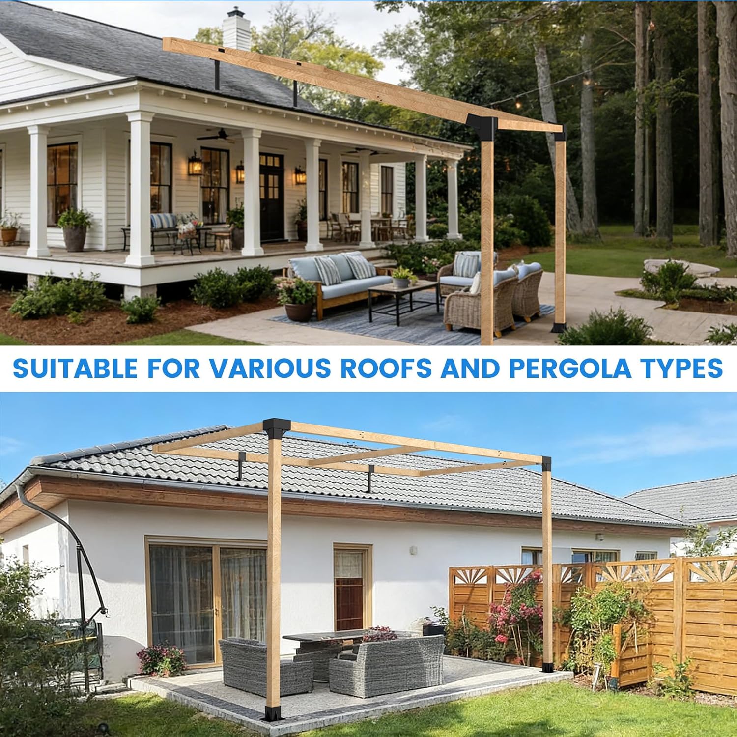 2 Pc 3.6" Heavy Duty Saddle Roof Riser Brackets for Patio Pergolas, 18" High Roof Riser, Adjustable Patio Roof Riser, Black Powder-Coated Fit 4x4, 4x6 Lumber for Patio Gazebos/Balconies