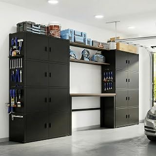 FLEXIMOUNTS Garage Storage Cabinet System with Workbench & Pegboard, Black