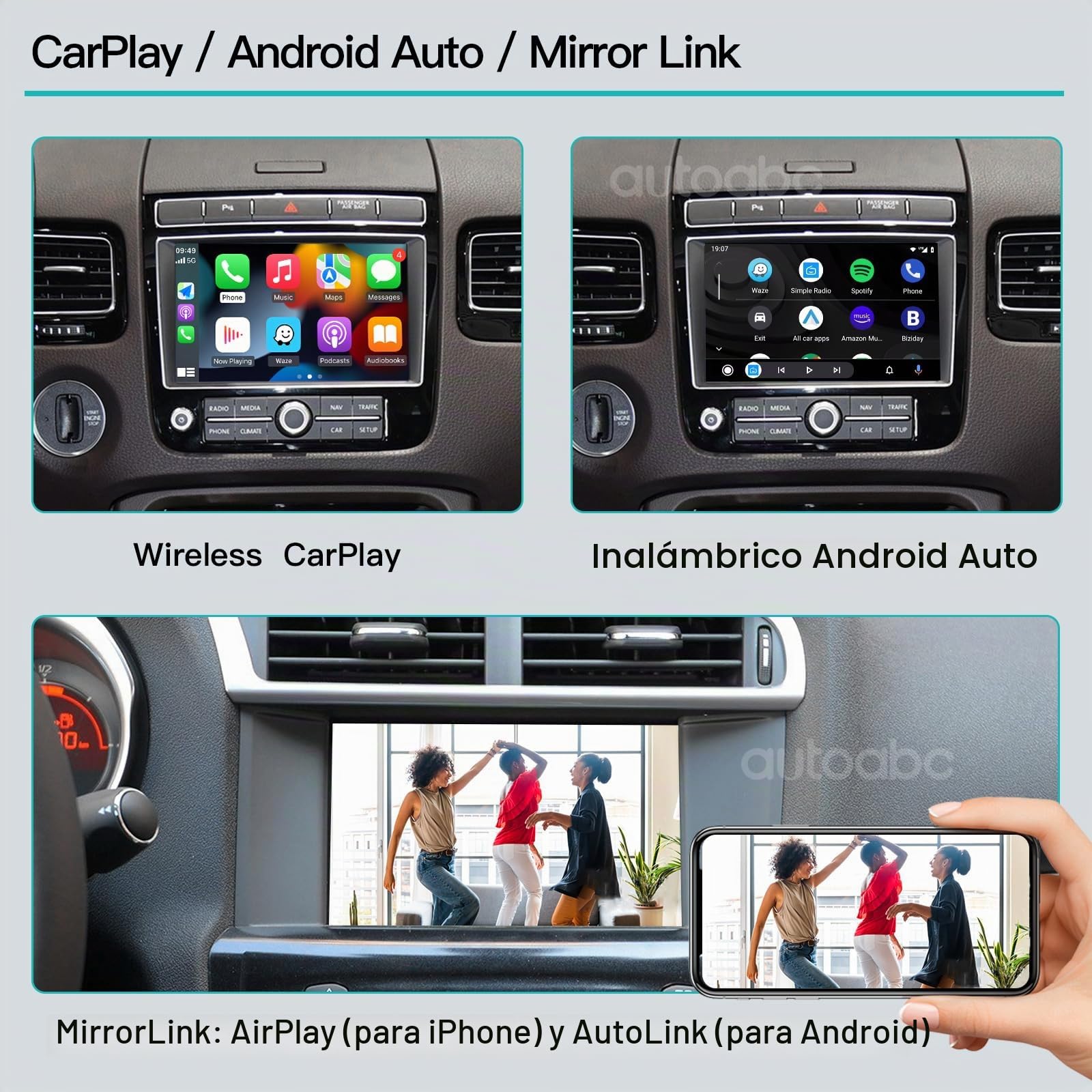Módulo de modificación de coche inalámbrico Carplay/Android para Volkswagen Touareg RNS850 2011-2018, compatible con Mirrorlink y OEM Auto funciones