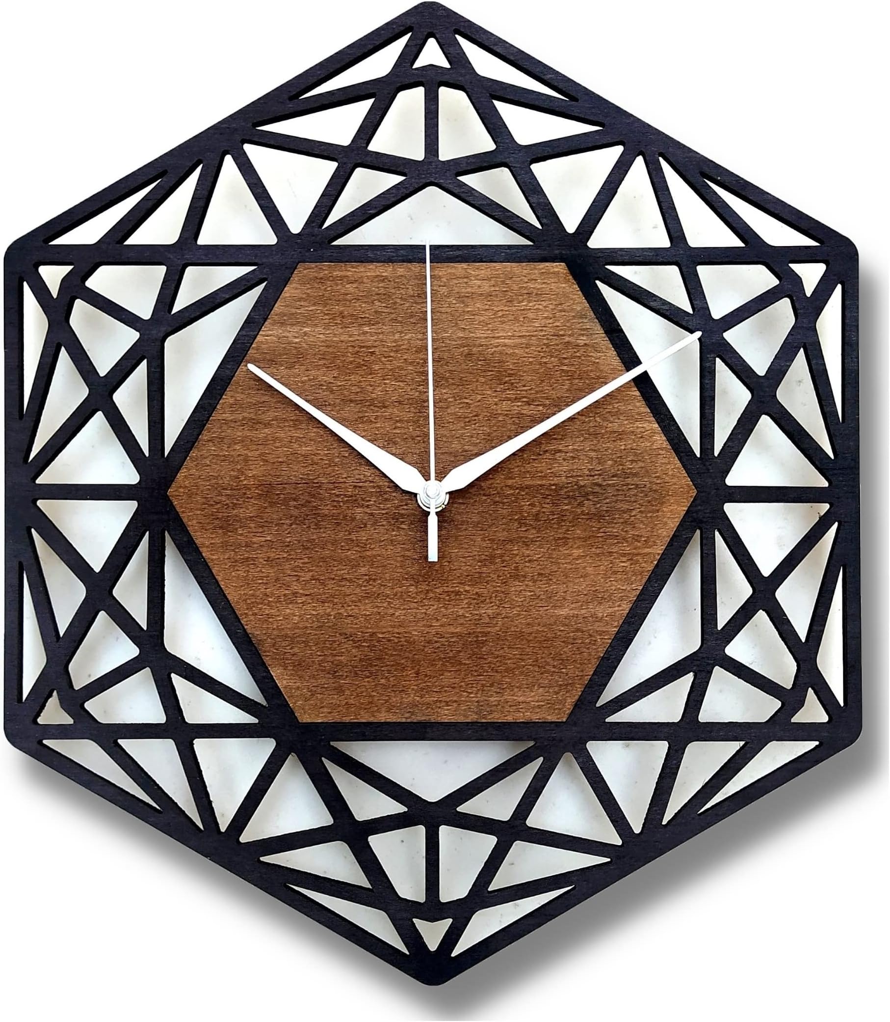 Antique Geometric Design Handmade Wood Wall Clock, Big Size MODERN Analog Wall Clock for Home Decor (Black, and Yellow) Dia 33Cm X 33Cm, (MBCL07) (CL19)
