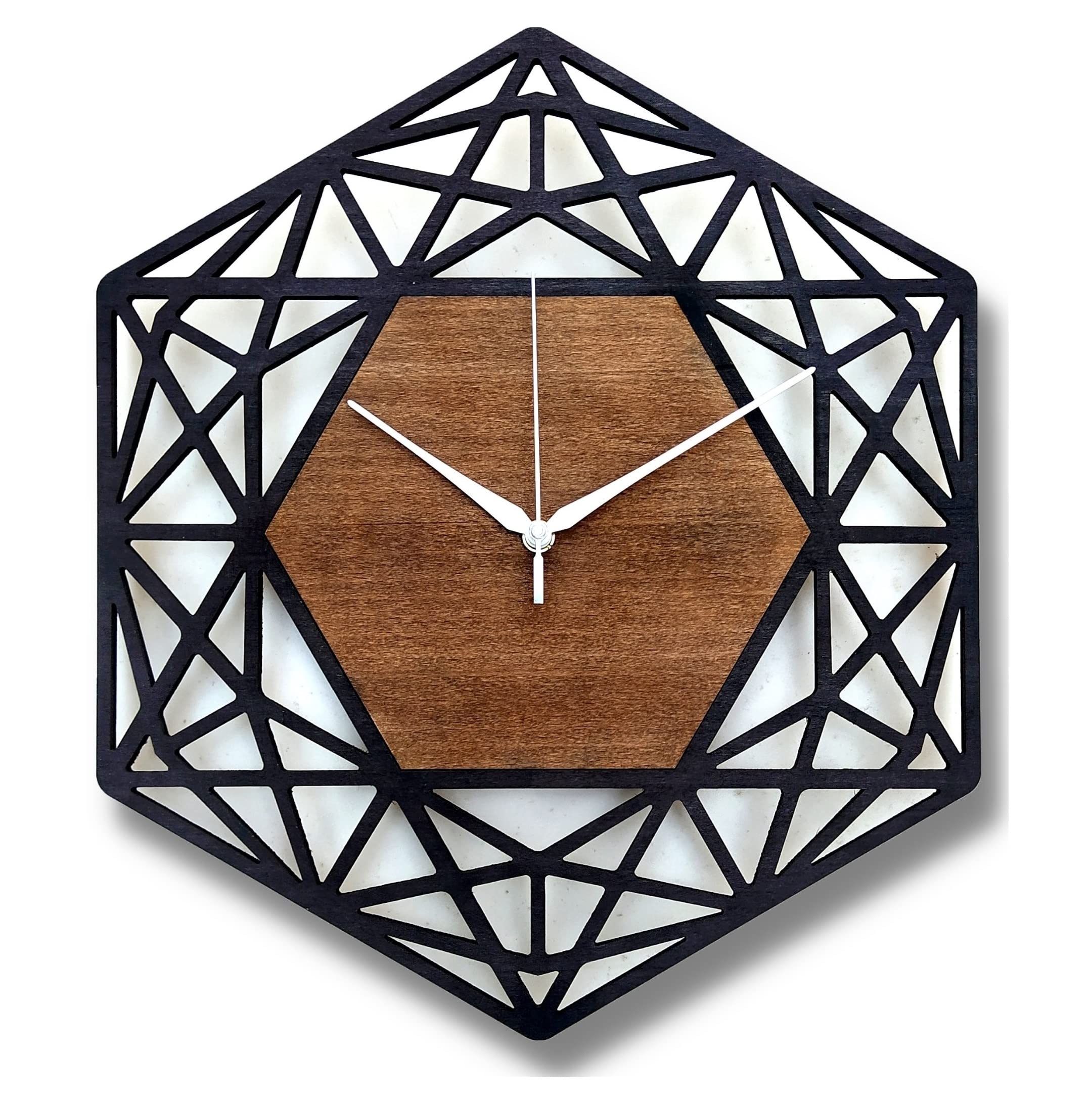 Antique Geometric Design Handmade Wood Wall Clock, Big Size MODERN Analog Wall Clock for Home Decor (Black, and Yellow) Dia 33Cm X 33Cm, (MBCL07) (CL19)