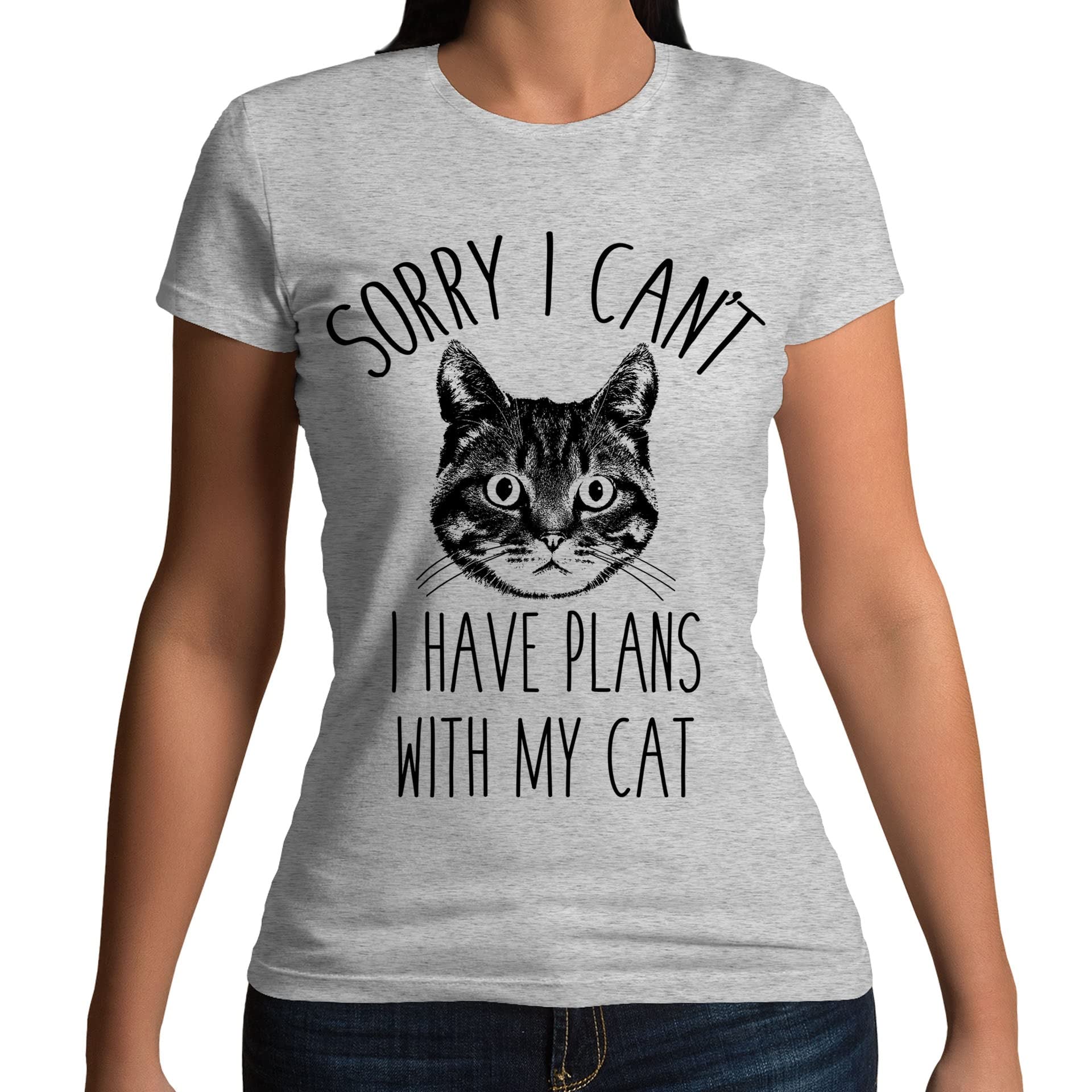 Flip Women's Heather Grey Sorry I Cant I Have Plans With My Cat Funny Slogan T-Shirt Uk 10-12 (L)