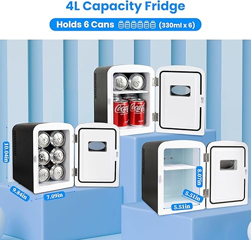 Miniatura 2 de HealSmart - Minirefrigerador portátil de 4 litros6 latas, refrigerador compacto, enfriador y calentador con ventana de observación, 100 % libre de