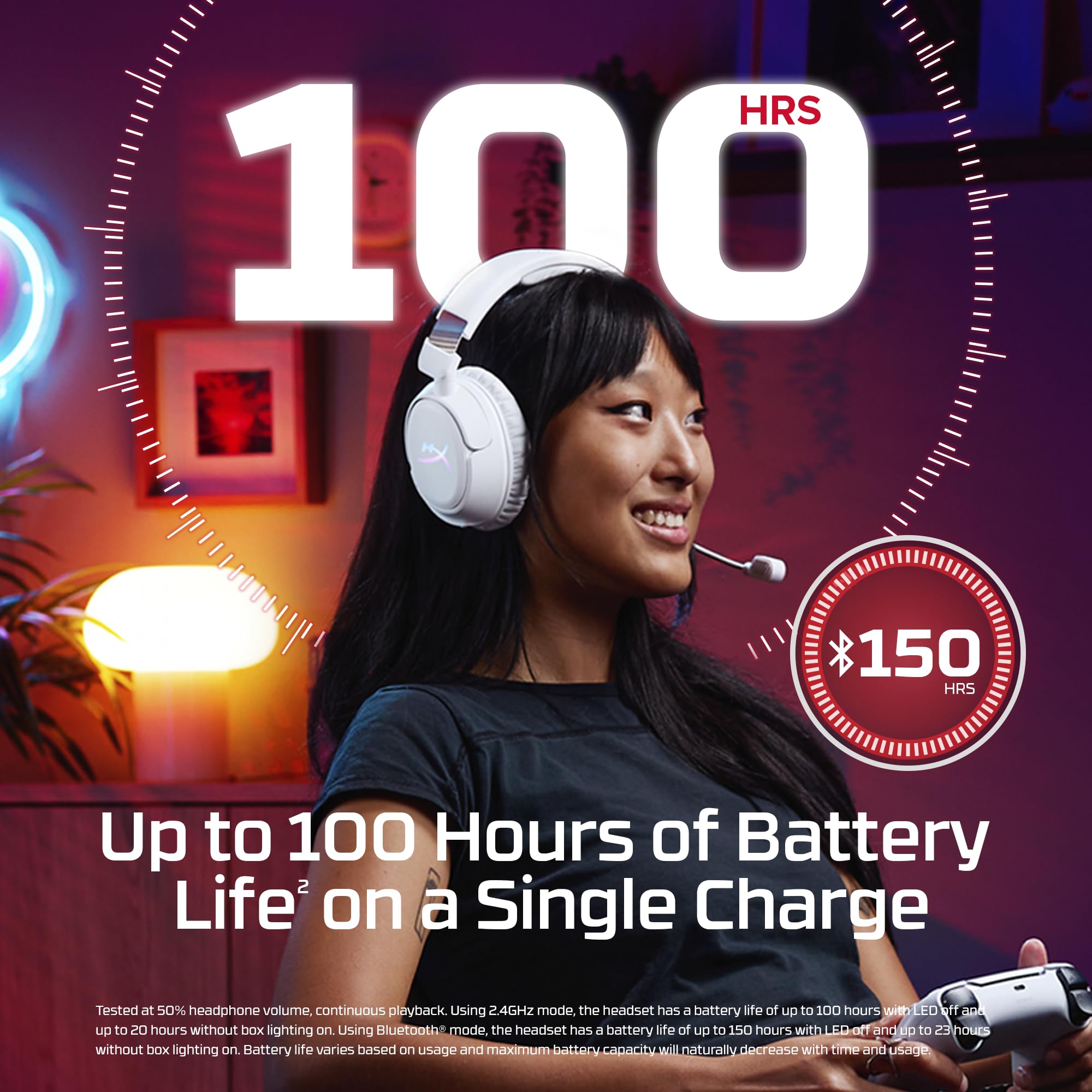 HyperX Cloud Flight 2 bezprzewodowy zestaw słuchawkowy do gier, konfigurowalne światła RGB, bateria 100 godzin, Dual Wireless 2,4 GHz i Bluetooth, Instant Pair, PC/PS/przełącznik/telefon, czarny