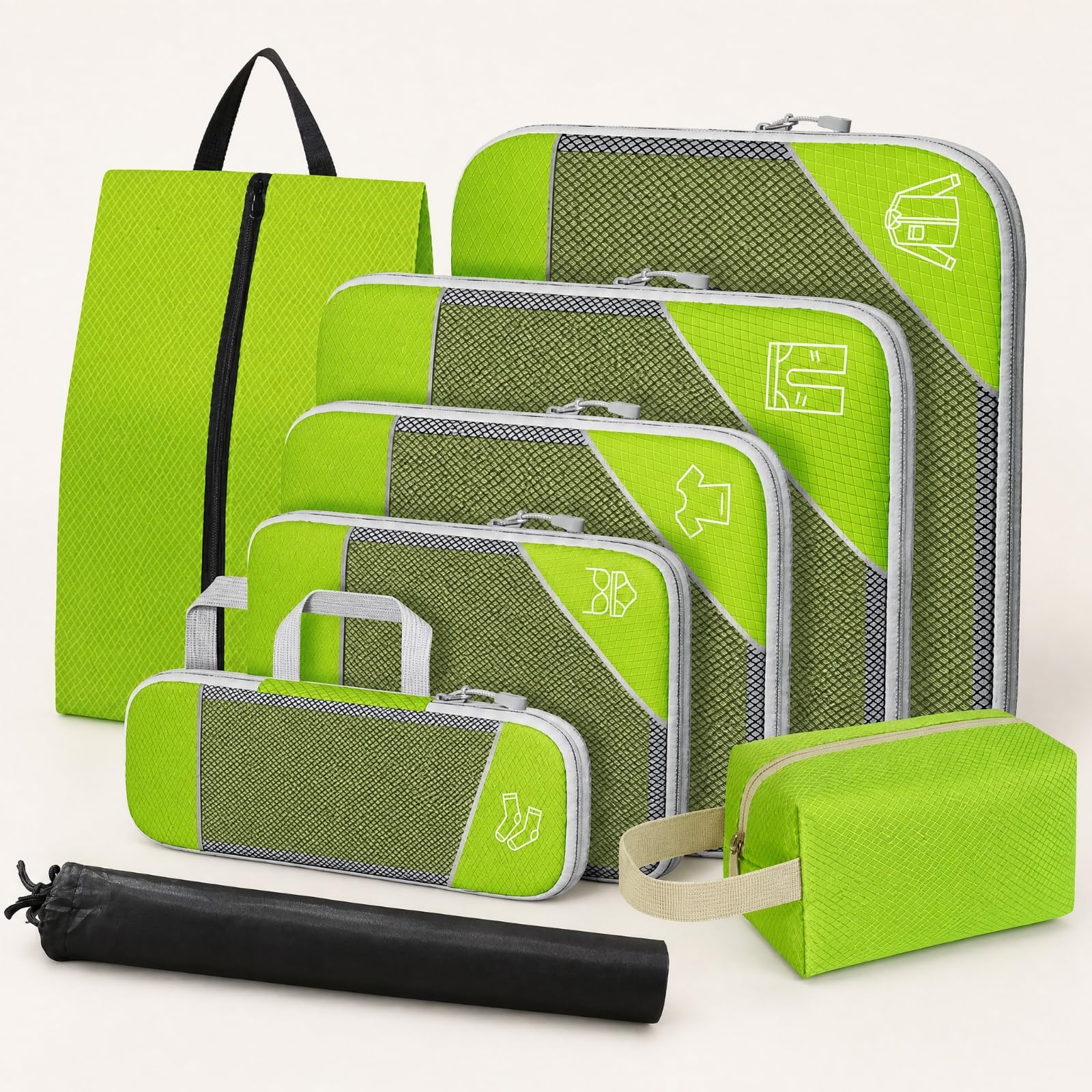 8 è Organiteur Valise En Nylon Pratique Kit Rangement Déplacement Compartimen à Fmure Éclair Compact pr, Bleu Ciel