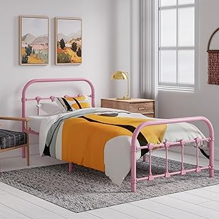 Melissa Metal Twin Size Bed with Slats and Headboard by BK Furniture, Perfect for Bedrooms, Dorms and Day Cares, Box Spring or Bunkie Board Not Required (Pink)