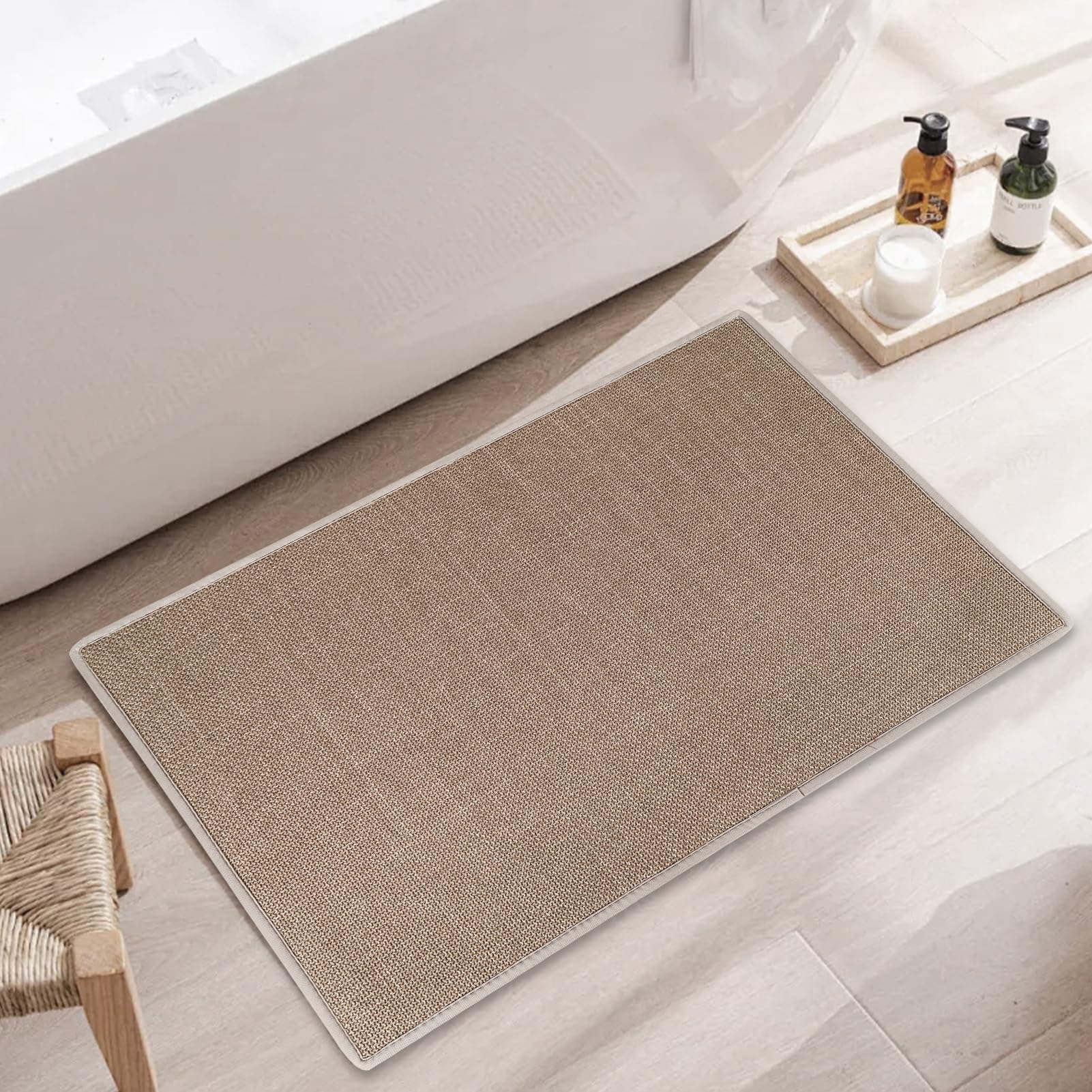 Bath Mats Rubber Backing Non Slip Bathroom Rugs Water Absorbent Bath Mat, Ultra Thin Low Pile Bath Rugs Fits Under Door