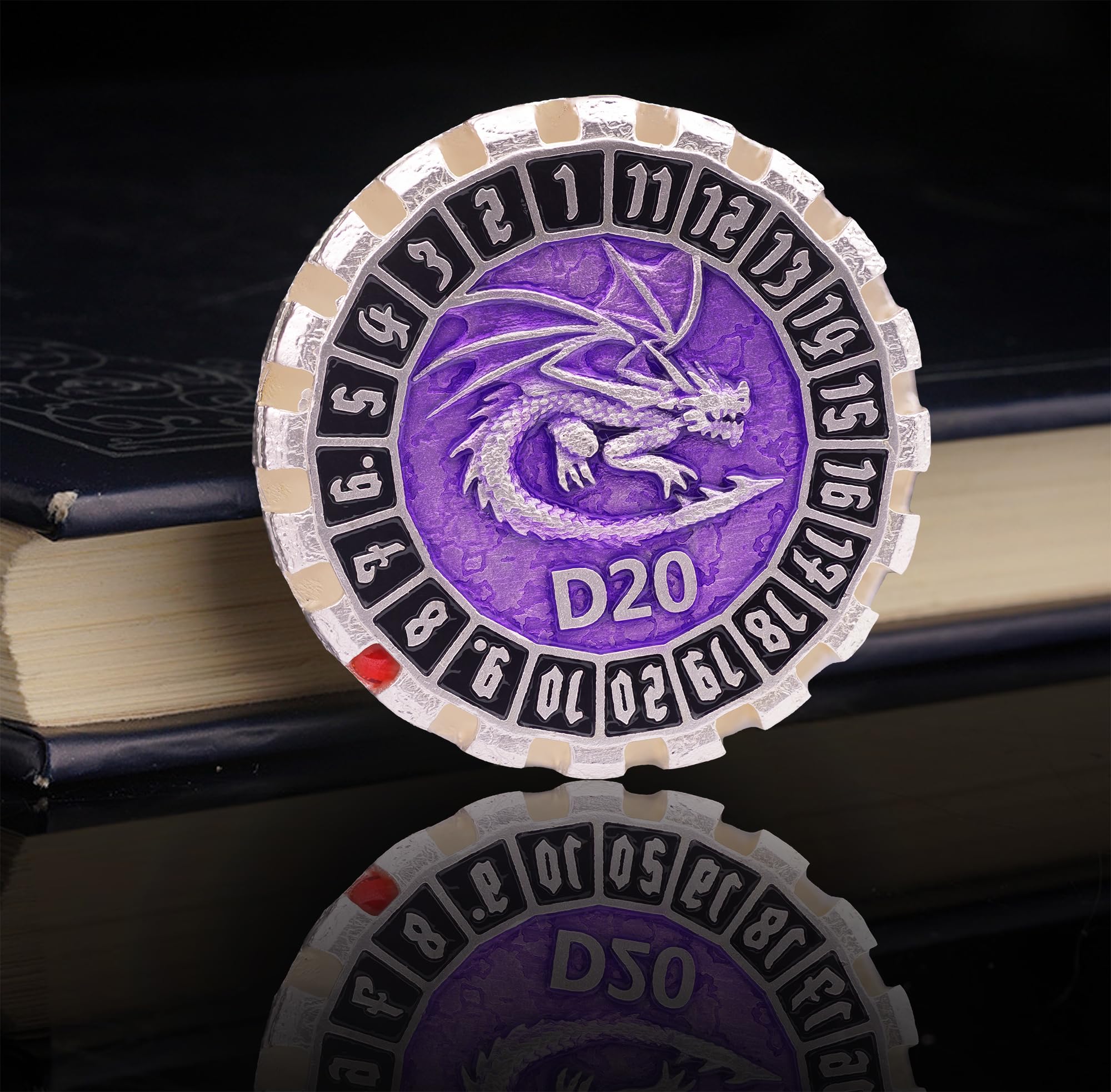 Jeu de dés DND en métal – Jeu de dés DND en métal – Jeu de dés polyédriques en métal – Jeu de 7 dés polyédriques avec coffret cadeau pour jeux de table D&D PRG (dés rotatifs, noir argenté)