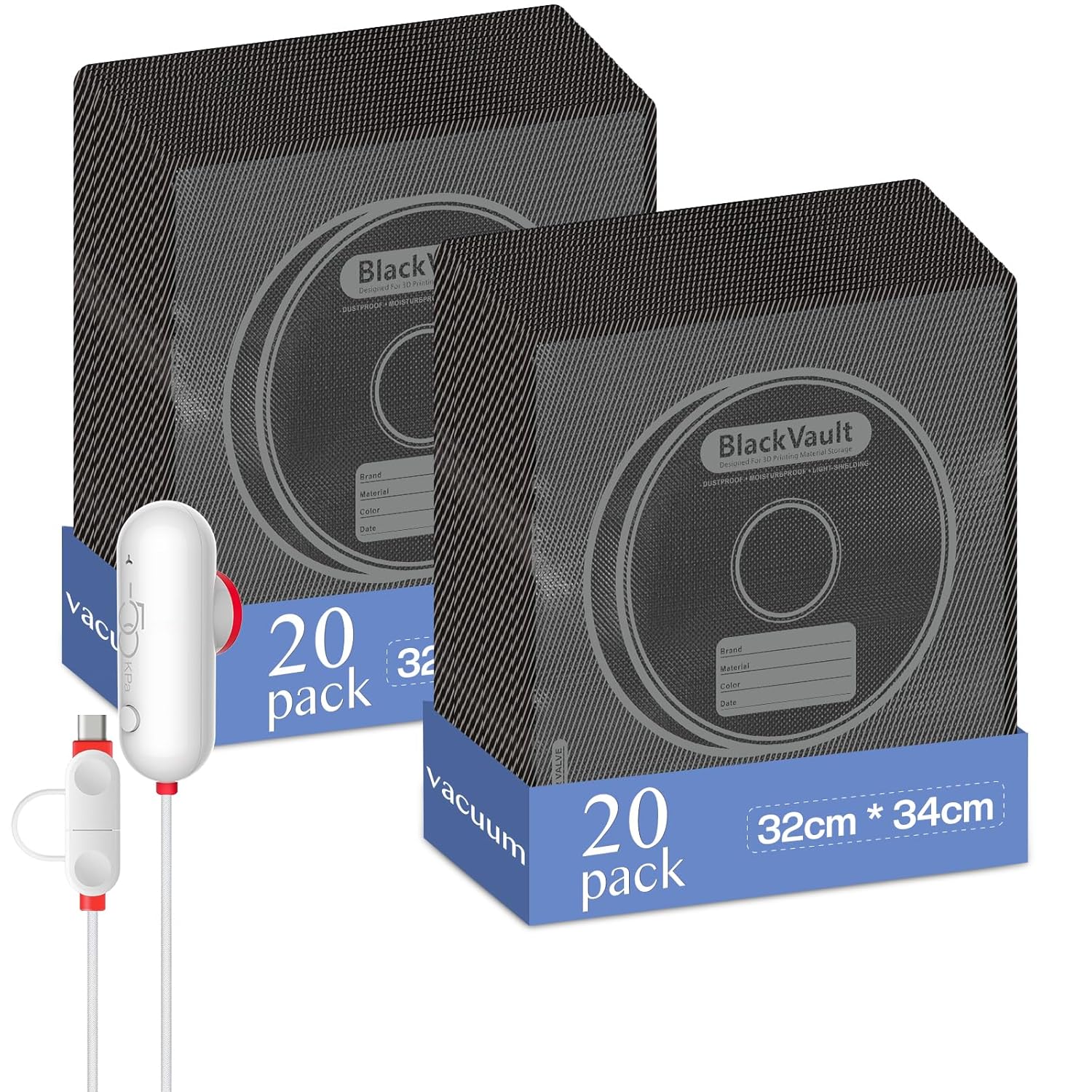 Vacbird 20pcs 3D Filament Storage Bags Light-Proof + 20 Black Refill Bags