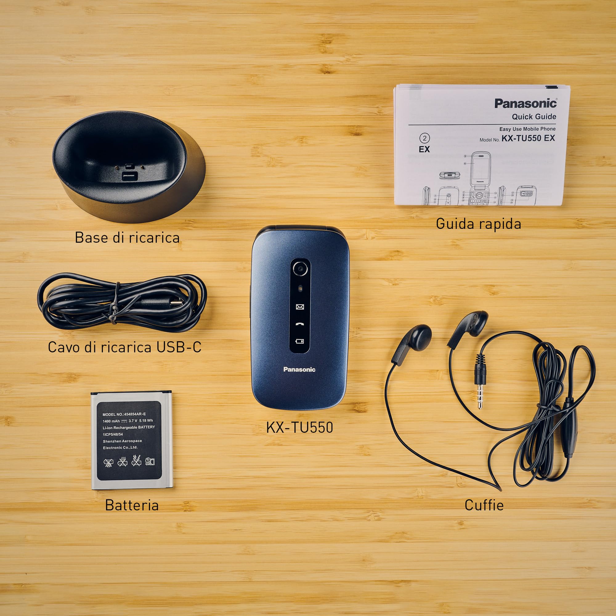 Panasonic KX‑TU550EXC, Cellulare 4G per Anziani, Fotocamera 1,2 MP, telefono per anziani, Display 2,8", caratteri grandi, facile da usare, Standby fino a 290 ore, Blu