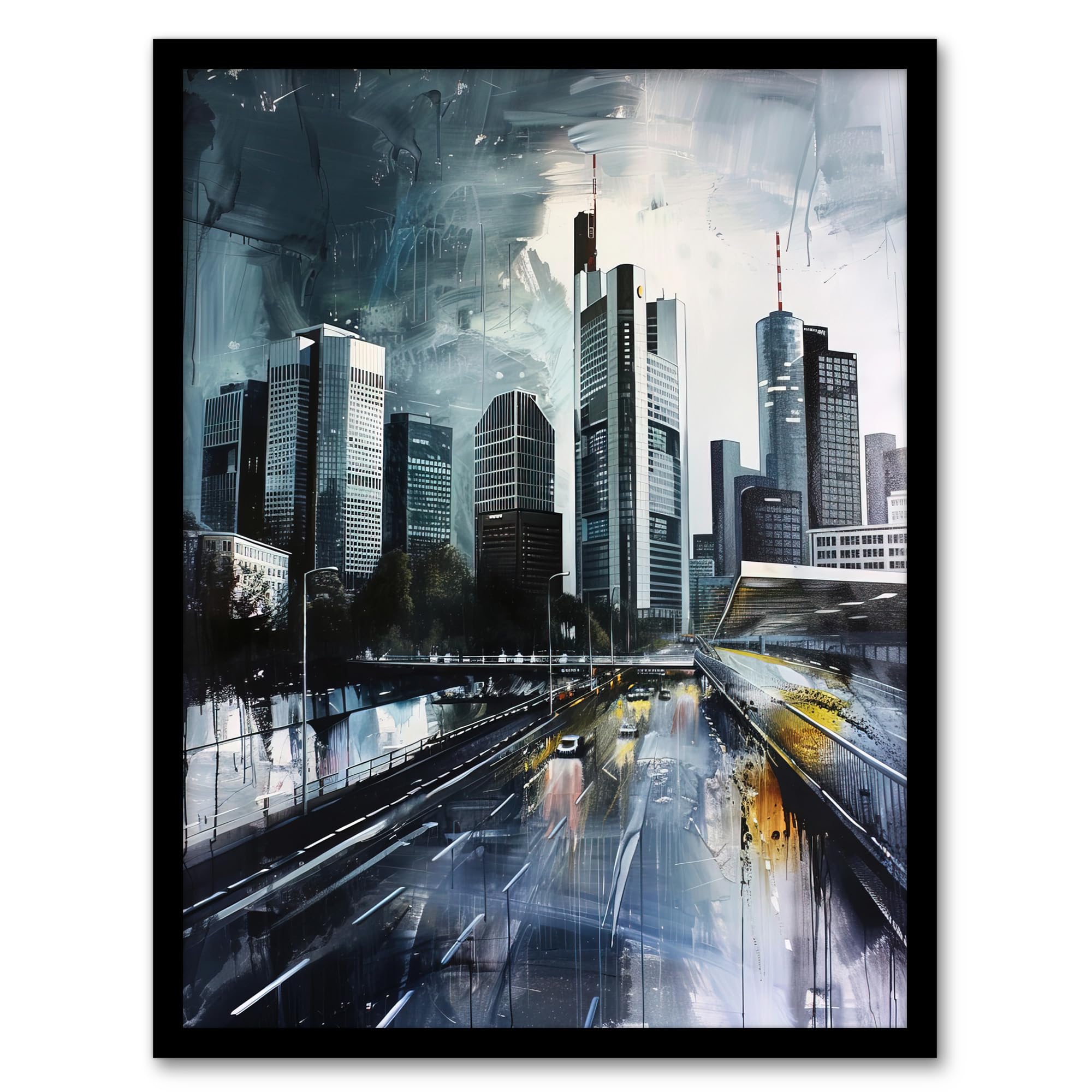 Artery8 Frankfurt City Skyline Germany Cityscape Painting Living Room Artwork Framed Wall Art Print A4