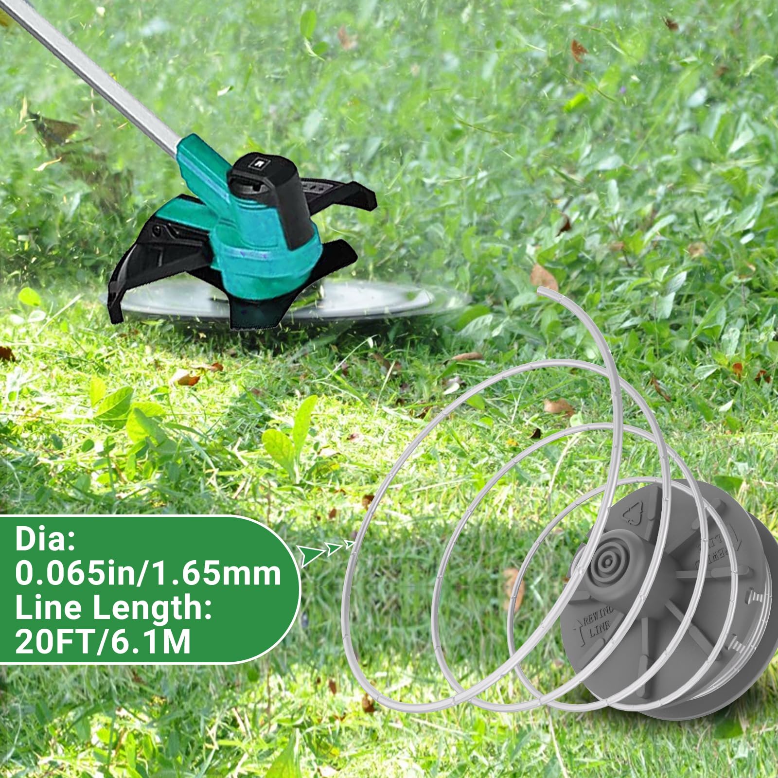 Linia szpuli do podkaszarki do Gardena 05307-20, 1,65 mm, 6,1 m, szpule, kompatybilna z Art 8846-8848 Art 9805-9809, zapasowa szpula z nasadką (4 szpule + 1 nasadka)