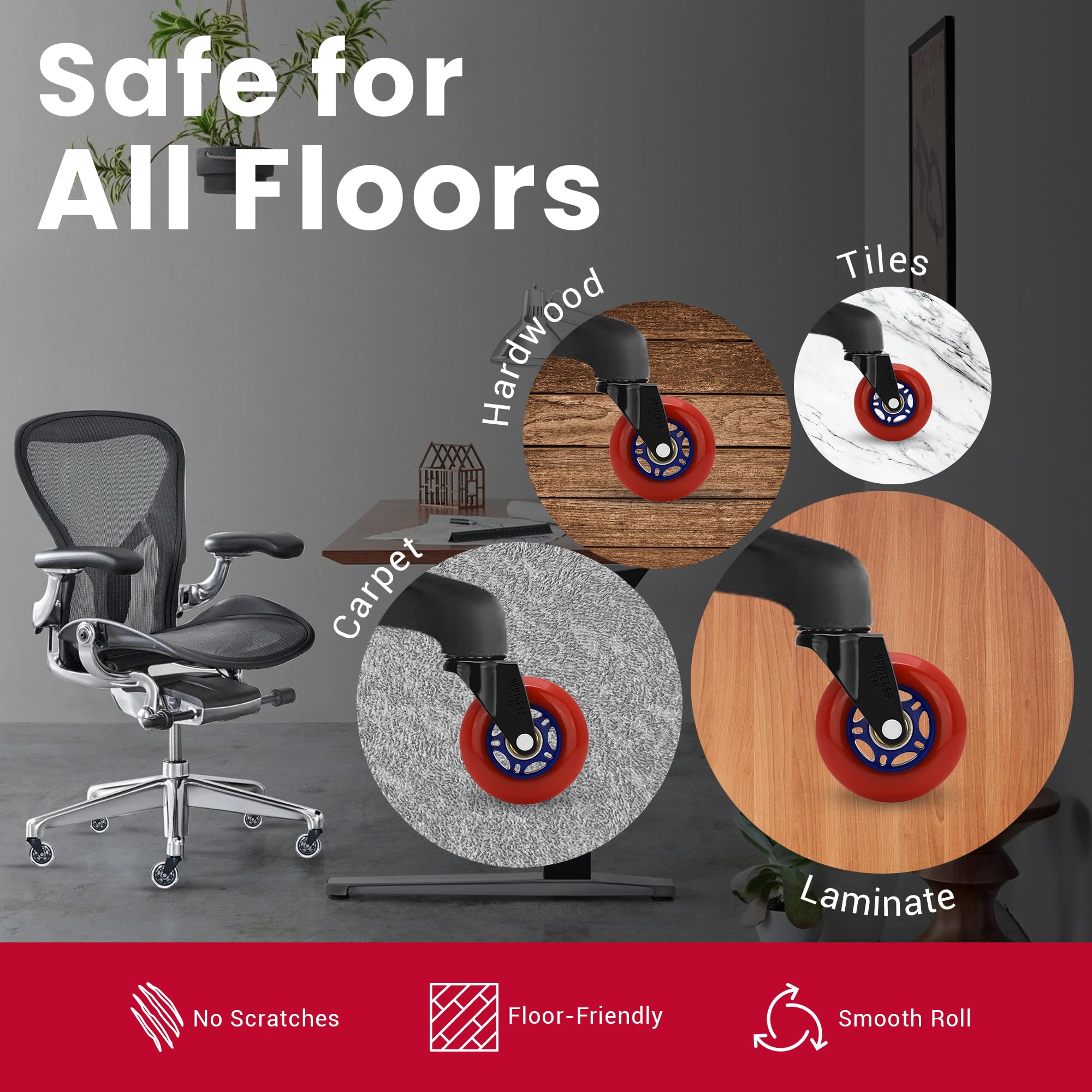 Hivexagon 5-Pack Office Chair Wheels - Rubber Casters For Hardwood Floors, 11mm X 22mm Stem - View #12