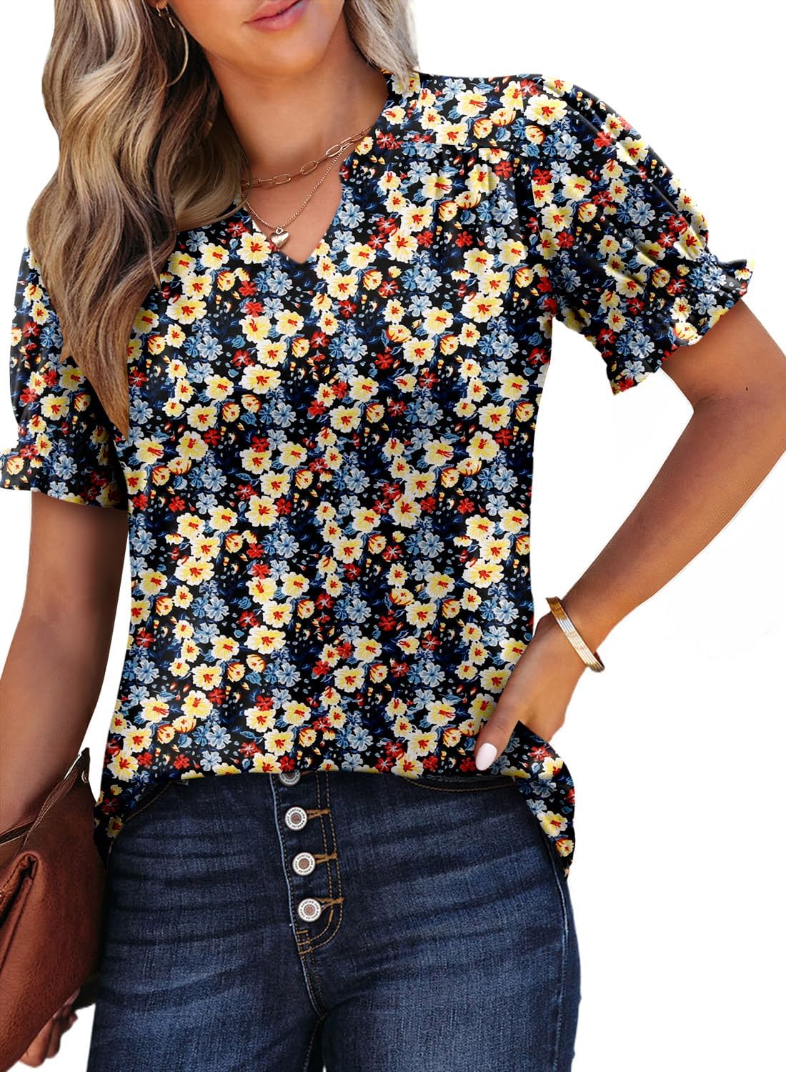 CRAZY GRID Women's Summer Tops Ruffle Short Sleeve 2026 Casual Knit Loose Fit T-Shirt - Image 3