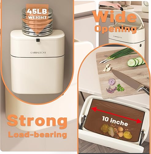 Miniatura 4 de Cubo de basura de compost de 2.5 galones para cocina, encimera, pequeño bote de basura colgante con tapa, papelera de compostaje color blanco hueso