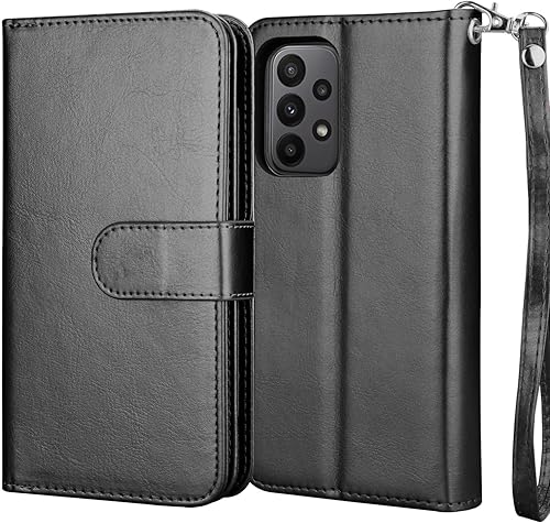Miniatura 7 de Njjex Funda tipo cartera para Samsung Galaxy A23 4G A23 5G, 9 ranuras para tarjetas, soporte de crédito de piel sintética, desmontable, soporte