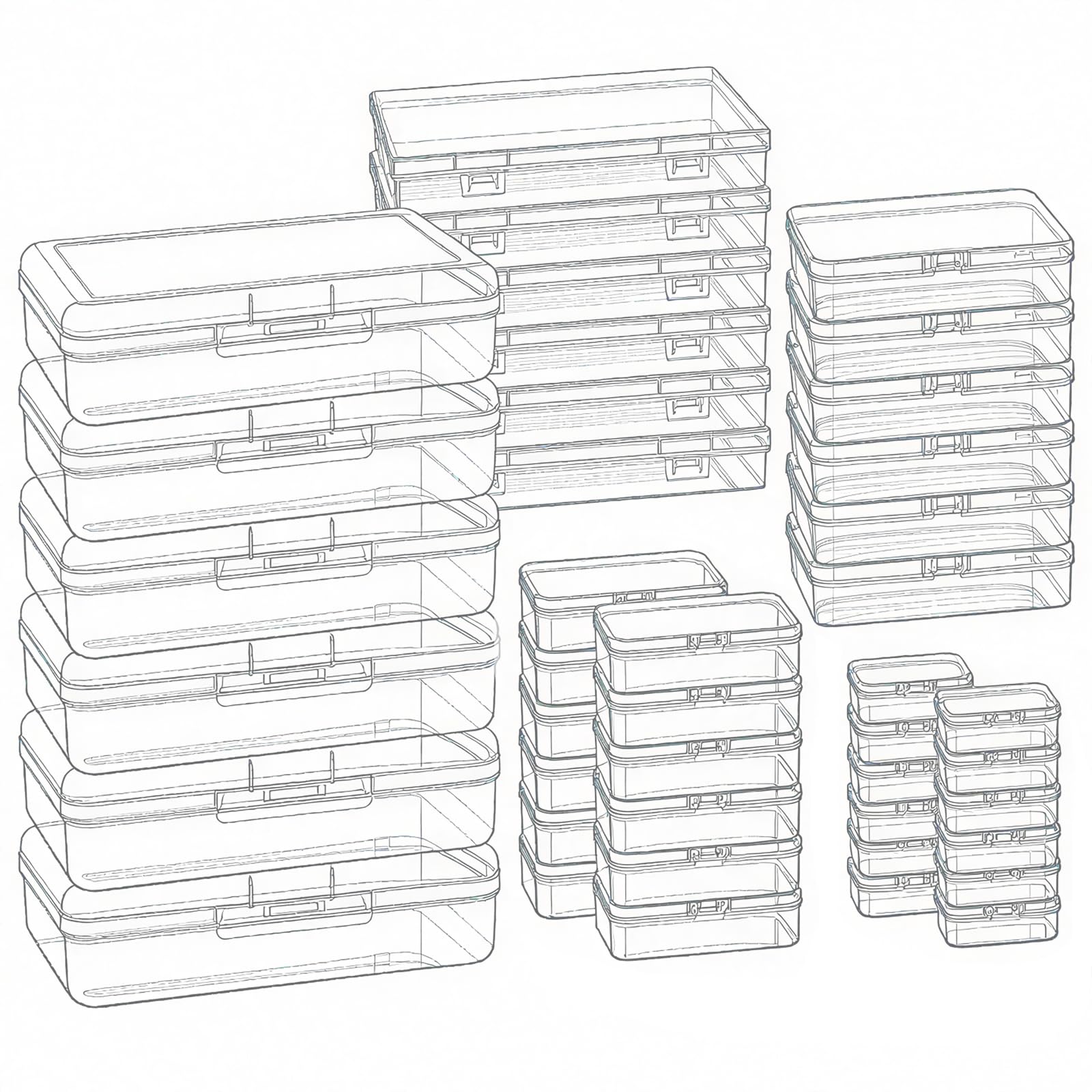 Goodma Rectangular Clear Plastic Storage Box Containers, 42 Pieces