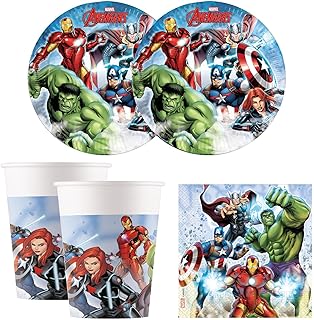 Procos 10215304DY - Set de fête Avengers Infinity Stones, 52 pièces de vaisselle jetable pour anniversaire d'enfant et fête à thème, décoration de table, unbekannt