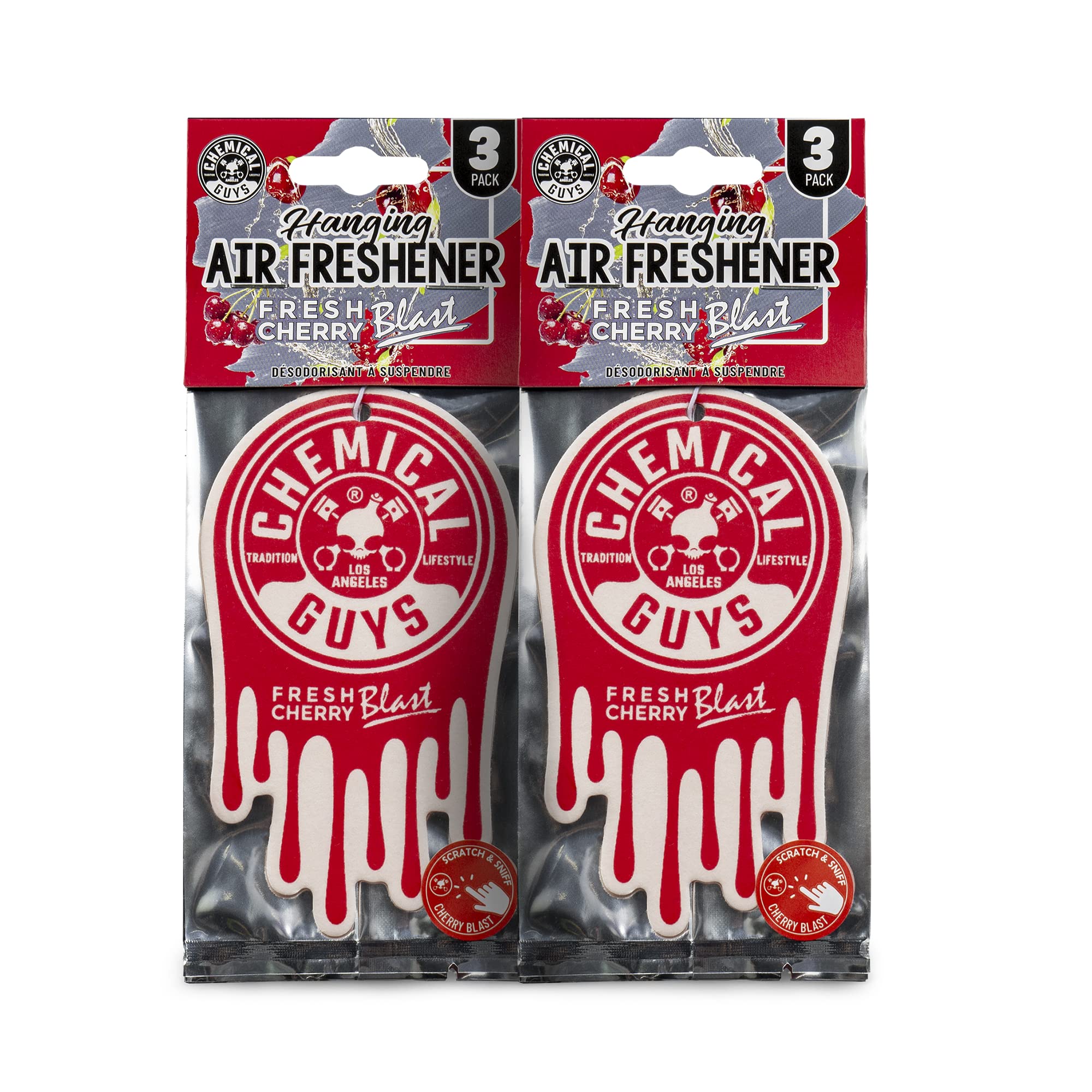 Chemical Guys Hanging Air Freshener, Fresh Cherry Scent 6 Pack, Great for Cars, Trucks, SUVs, RVs, Home, Garage, Workspace, Dorm Room & More (2 x 3 Packs) - AIR40602