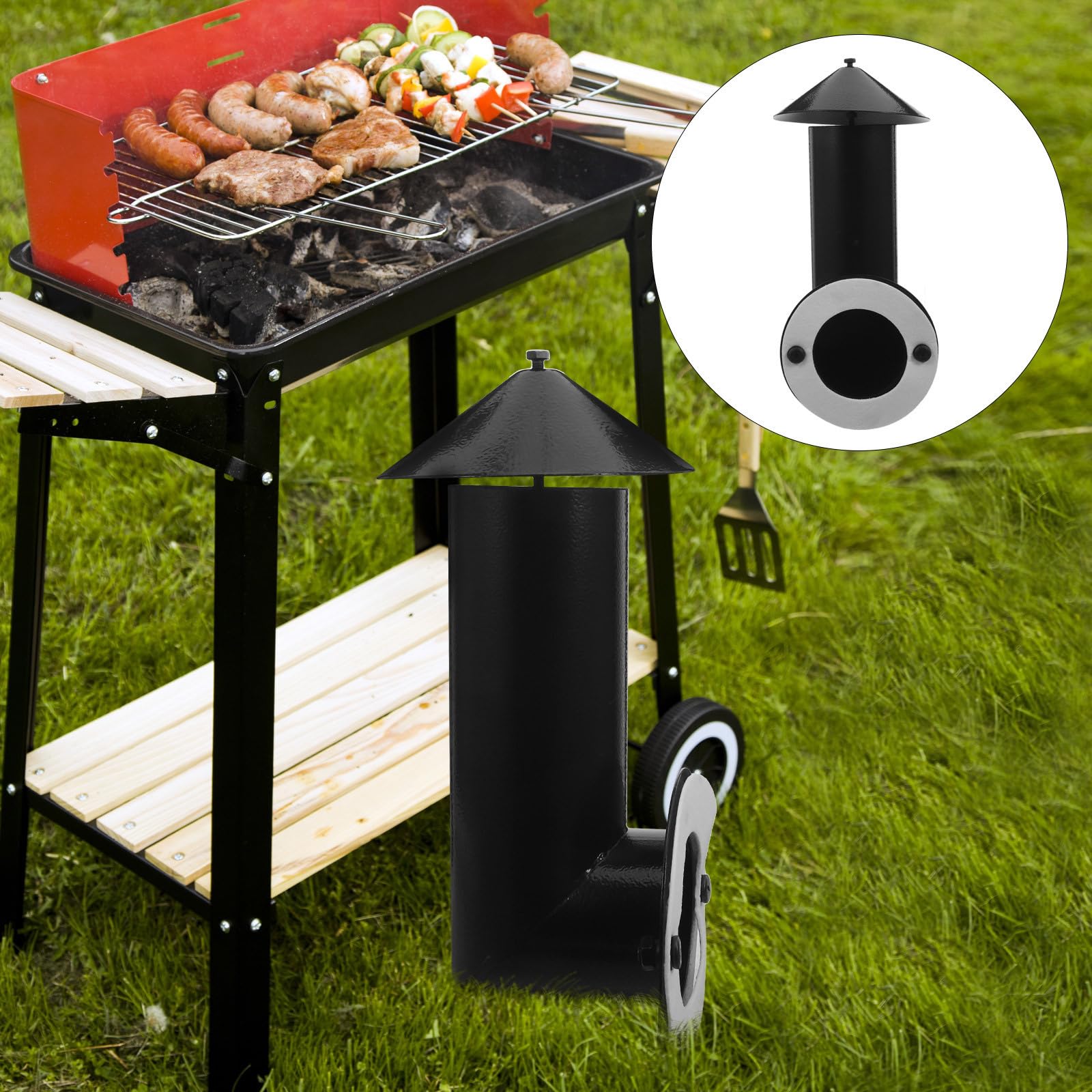 SHINEOFI Sistema di Scarico in Acciaio al Carbonio per Pellet Barbecue con Guarnizione e Viti, Stufa Fumante Robusto e Facile da Installare per Barbecue da Esterno e Patio