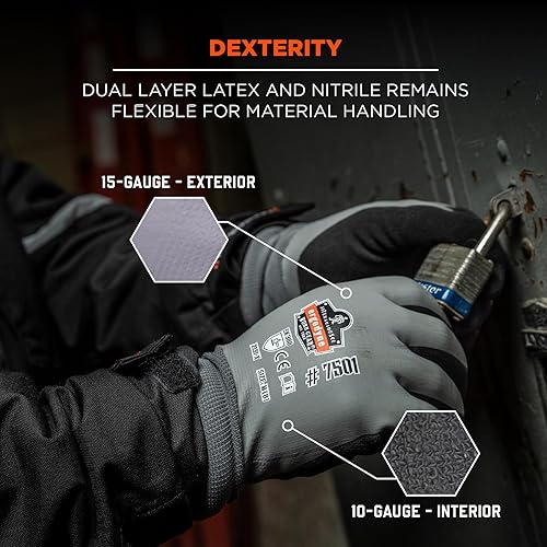 Miniatura 5 de Ergodyne ProFlex 7501 - Guantes de trabajo de invierno impermeables con revestimiento de nitrilo arenoso, forro polar térmico
