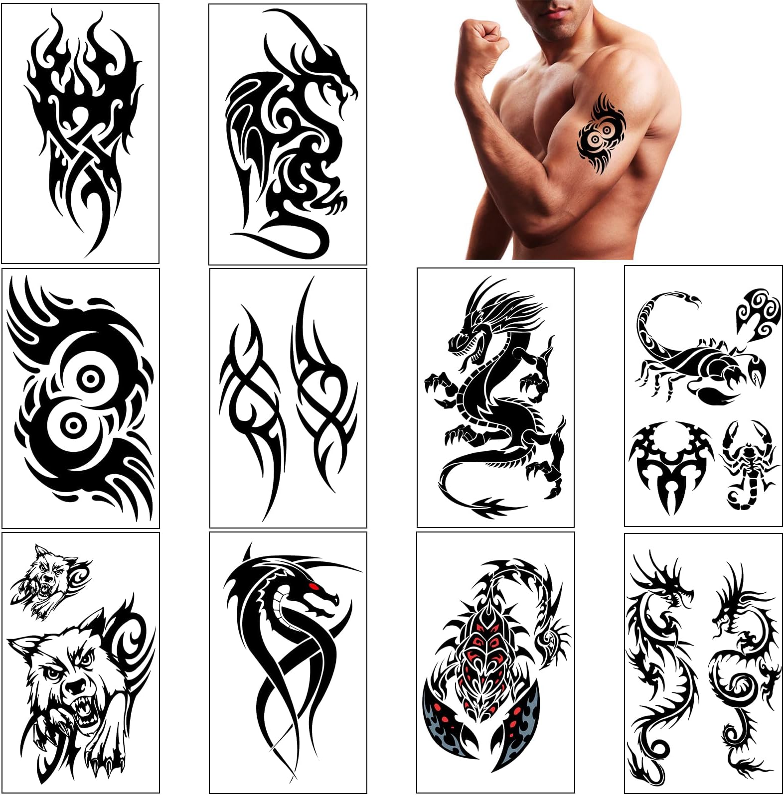 ELANE 10 Sheets Tramp Stamp Temporary Tattoo,Fake Temporary Tramp Stamp Tattoo Stickers for Women Grils Men