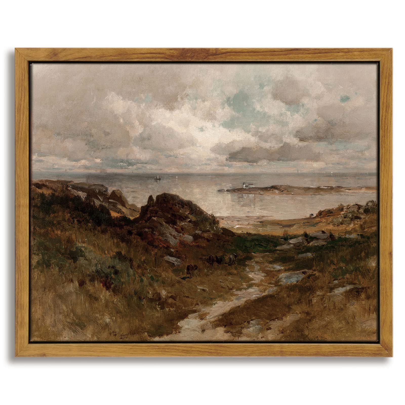 InSimSea Framed Canvas Wall Art, Seaside Path Wilderness Landscape Oil Paintings for Decor, Coastal Wall Art for Living Room Bedroom Bathroom, 8"x10"