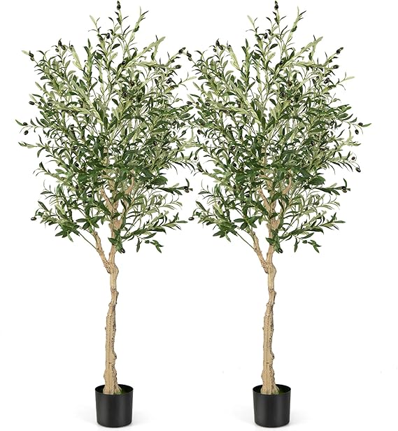 GOFLAME 2 Pack Artificial Olive Trees, 6 FT Fake Potted